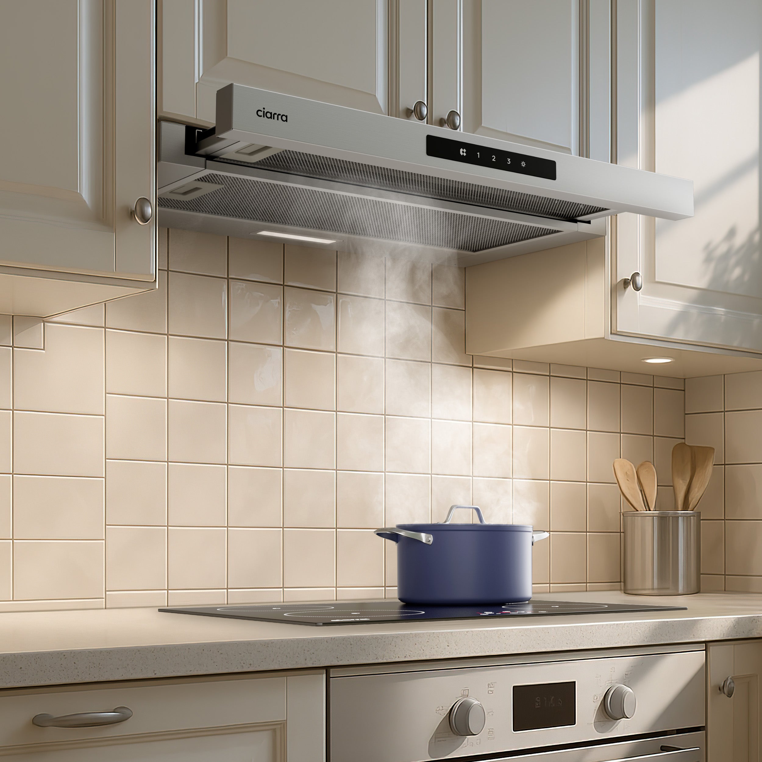CIARRA Campana convencional 60cm 580m³/h A+ 3 velocidades Control táctil LED Pantalla Reciclaje y extracción Inox CD6909AS - 8
