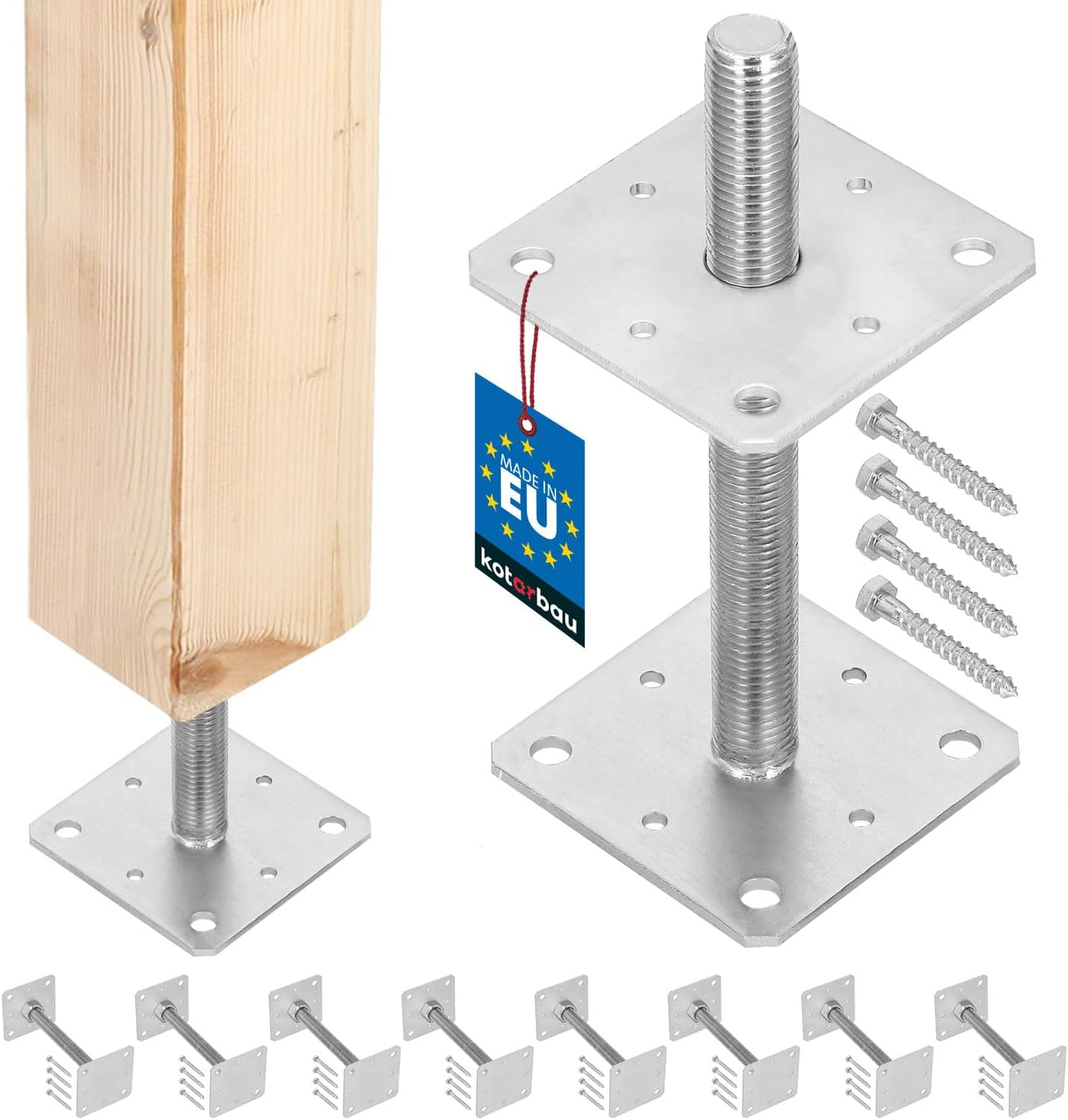 Zestaw 8x podstawa słupa 110x110x250 mm regulacja wysokości pręt gwint m24 - KOTARBAU