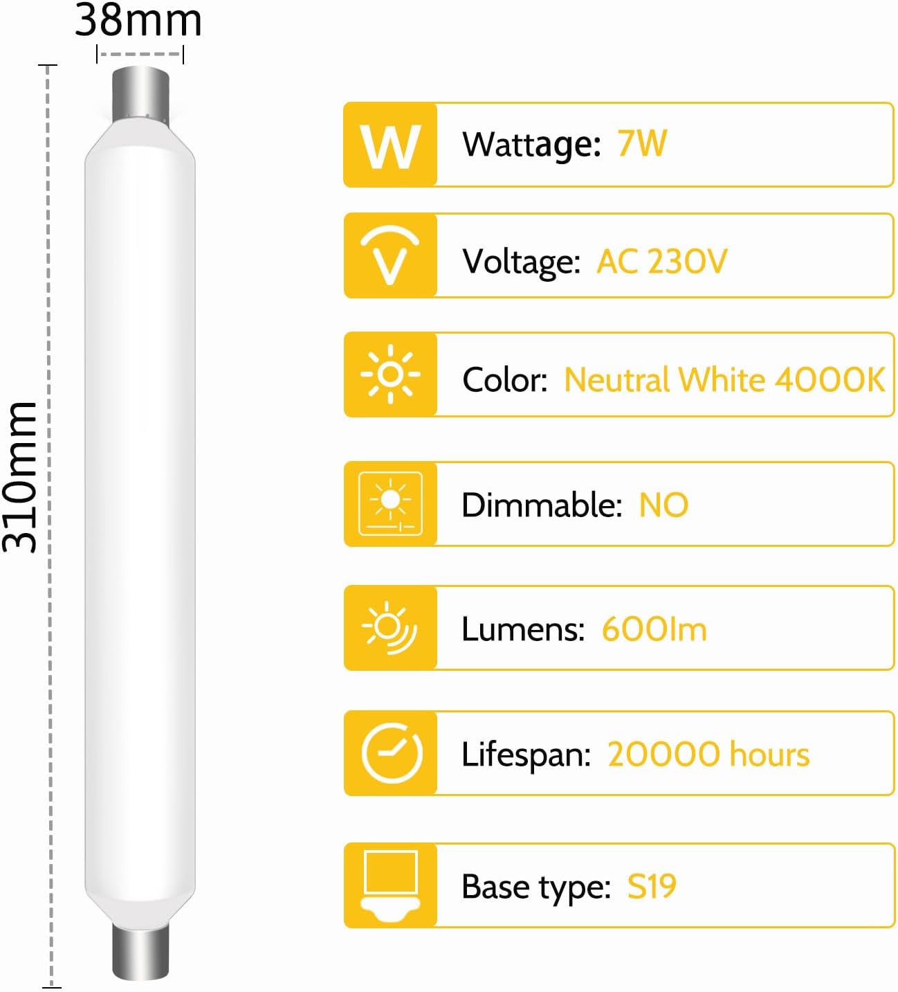 Tube LED Caldarax Linolite S19 310 mm 7 W, blanc neutre 4000 K ...