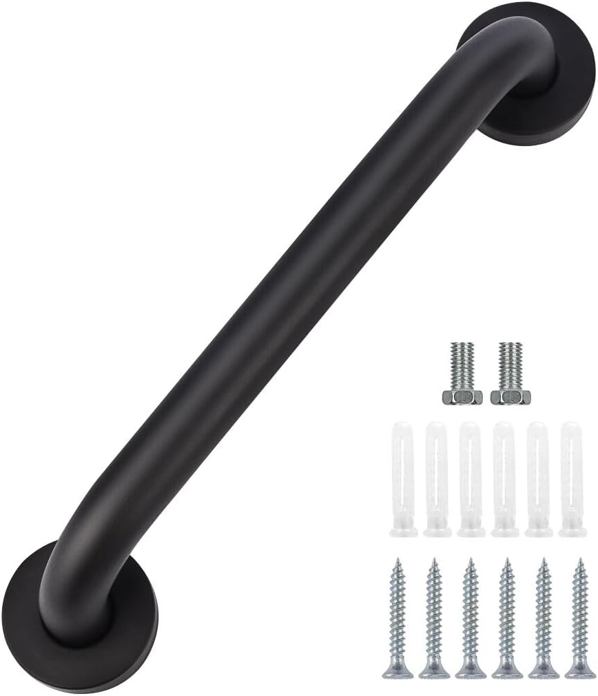 Uchwyt bezpieczeństwa prysznicowy, antypoślizgowy, odpowiedni do łazienki, wanny i toalety (czarny), 30 cm