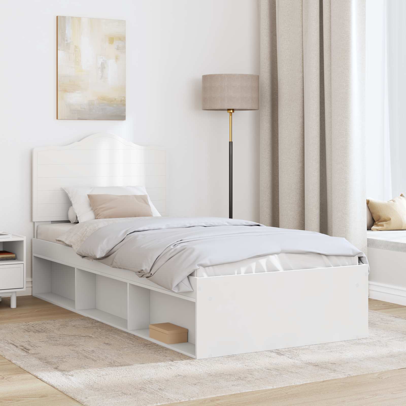Cadre de lit avec tête de lit en pin massif blanc pour la chambre, 90 × 200 cm - 3