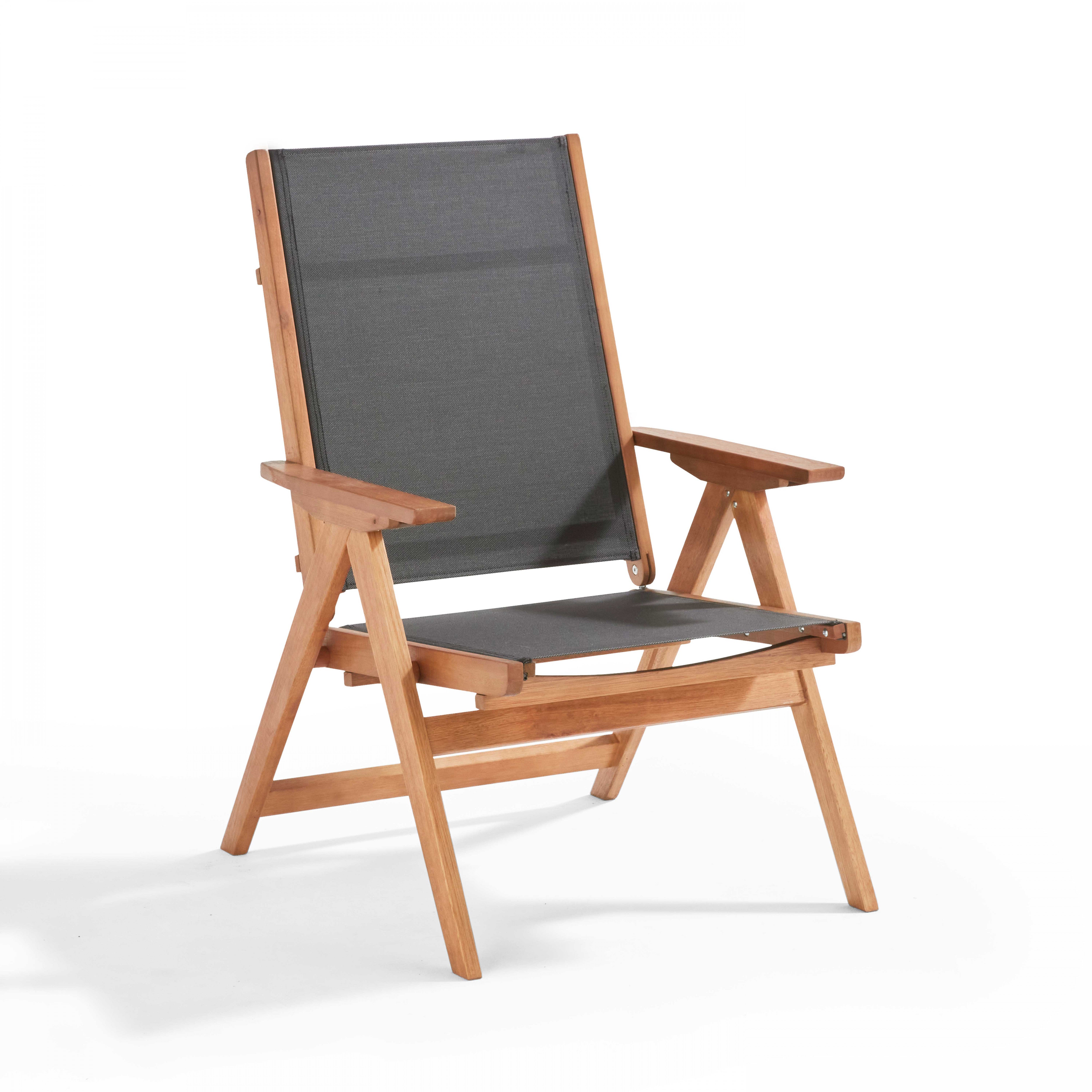 Fauteuil relax en bois d'eucalyptus avec repose-pieds gris - 4