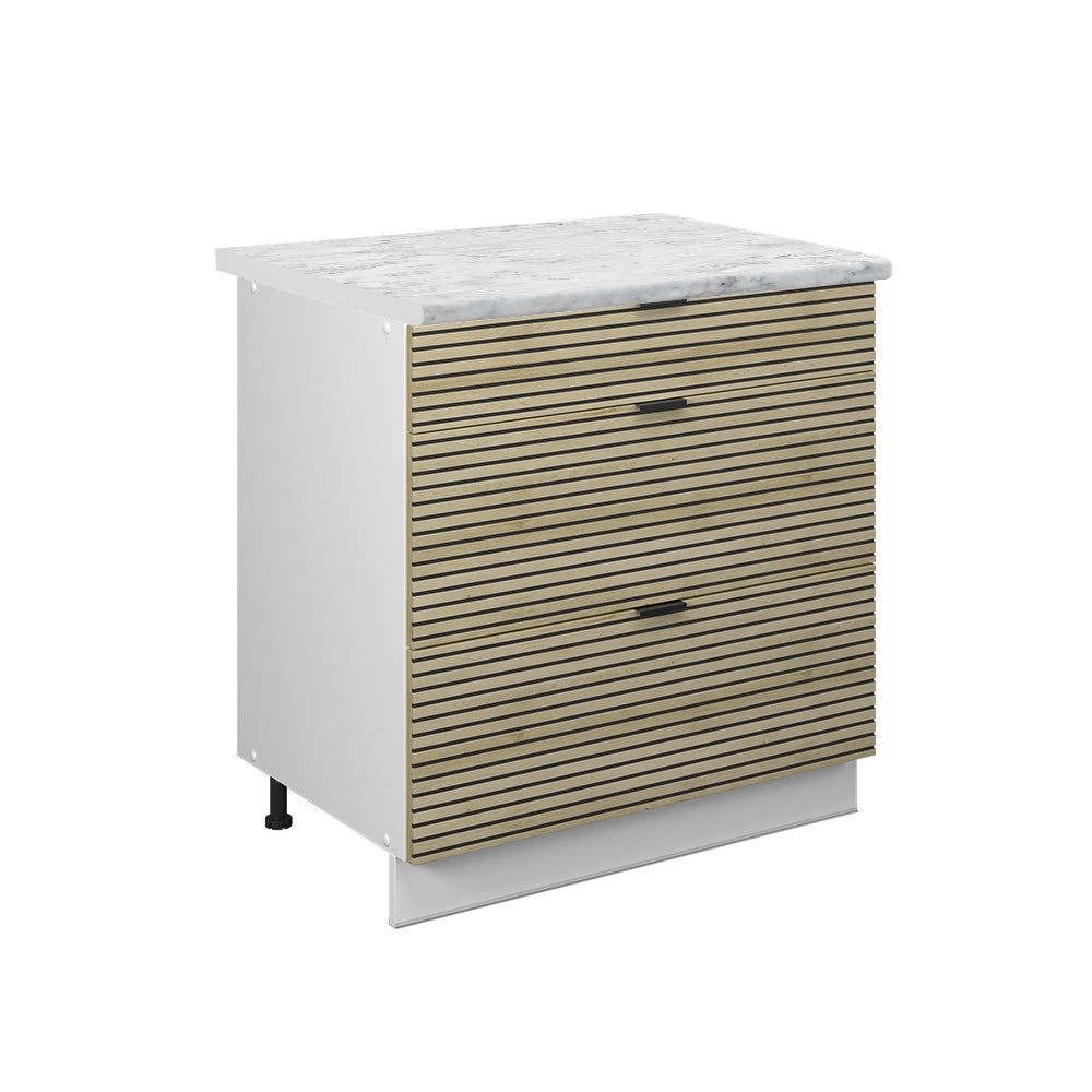 Vicco Szafka dolna do kuchni Fame-Line, Panel dębowy, 80 cm z 3 szufladami, BP Marmur