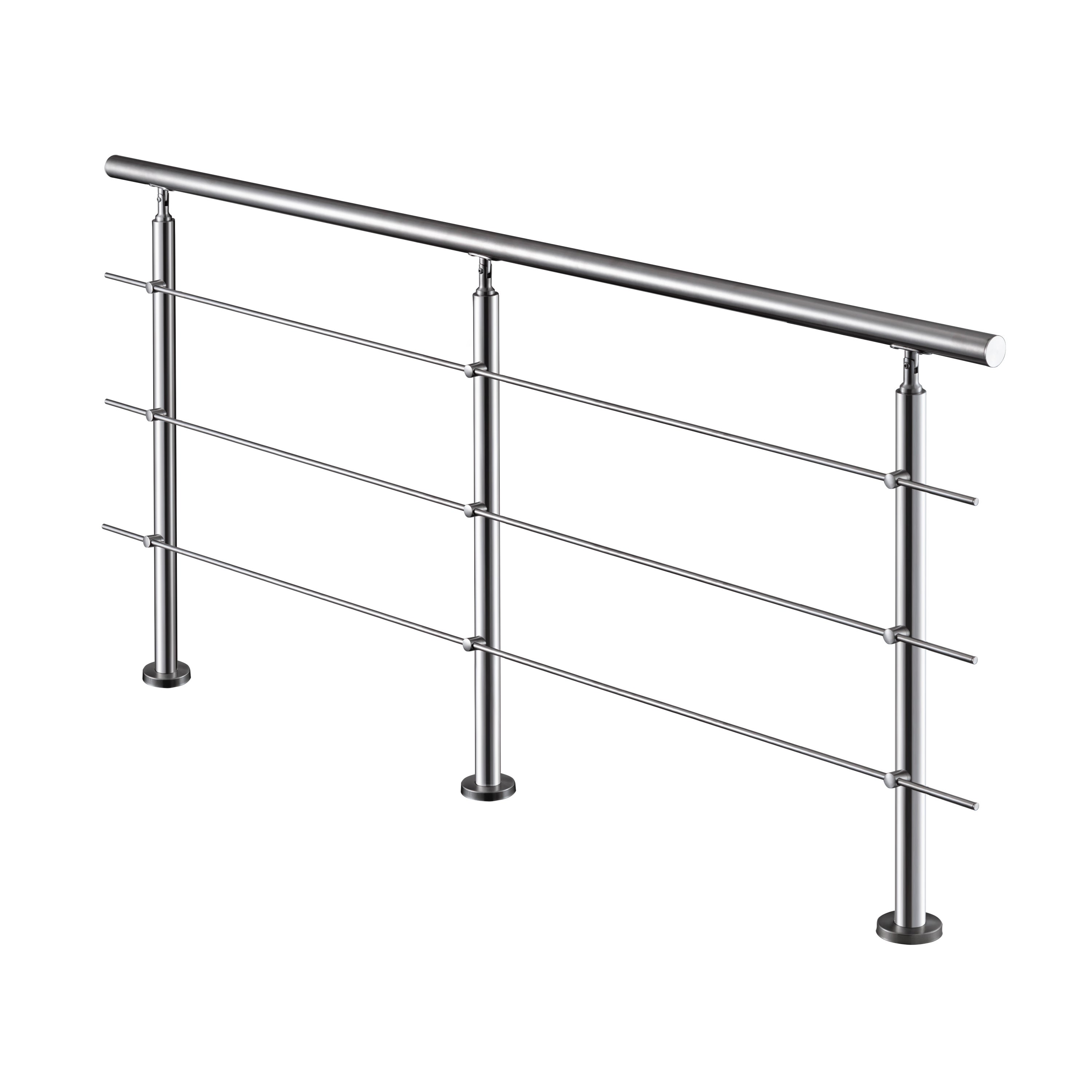 Garde-corps avec main courante, 200cm, en acier inoxydable 304, garde-corps avec 3 traverses, pour intérieur et extérieur - 2