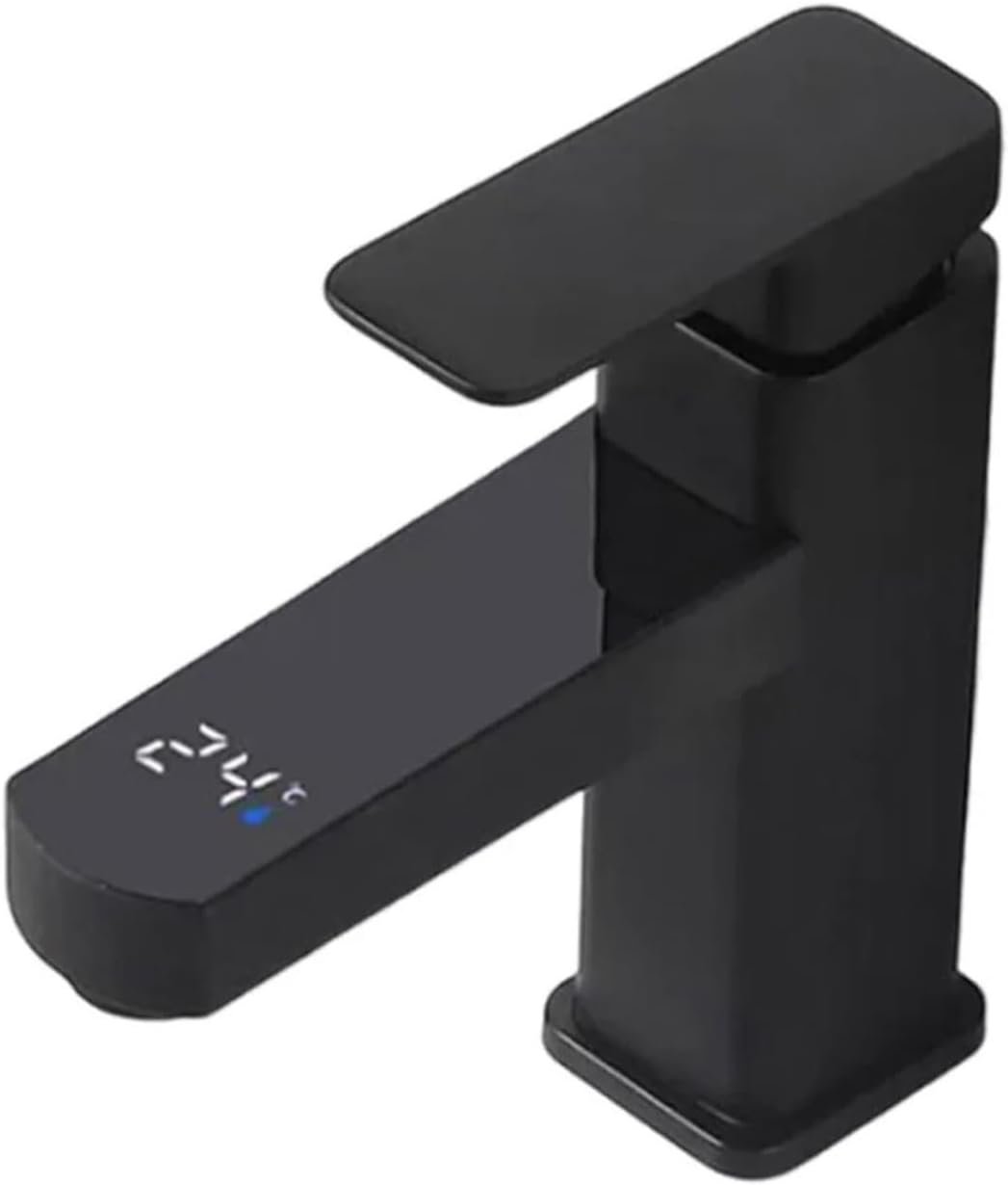 Inteligentna bateria umywalkowa z wyświetlaczem cyfrowym, bateria umywalkowa do łazienki (krótka, czarna)