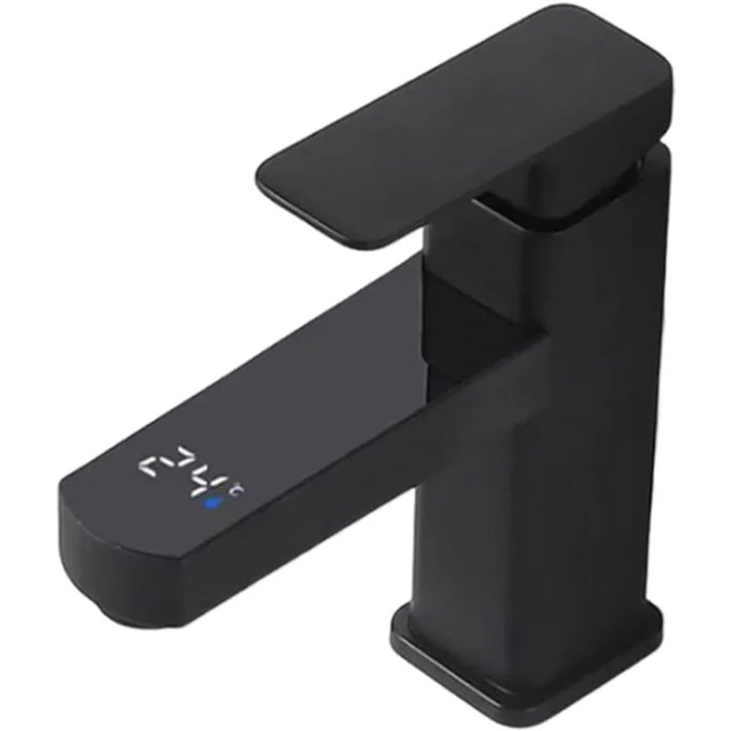 Inteligentna bateria umywalkowa z wyświetlaczem cyfrowym, bateria umywalkowa do łazienki (krótka, czarna)