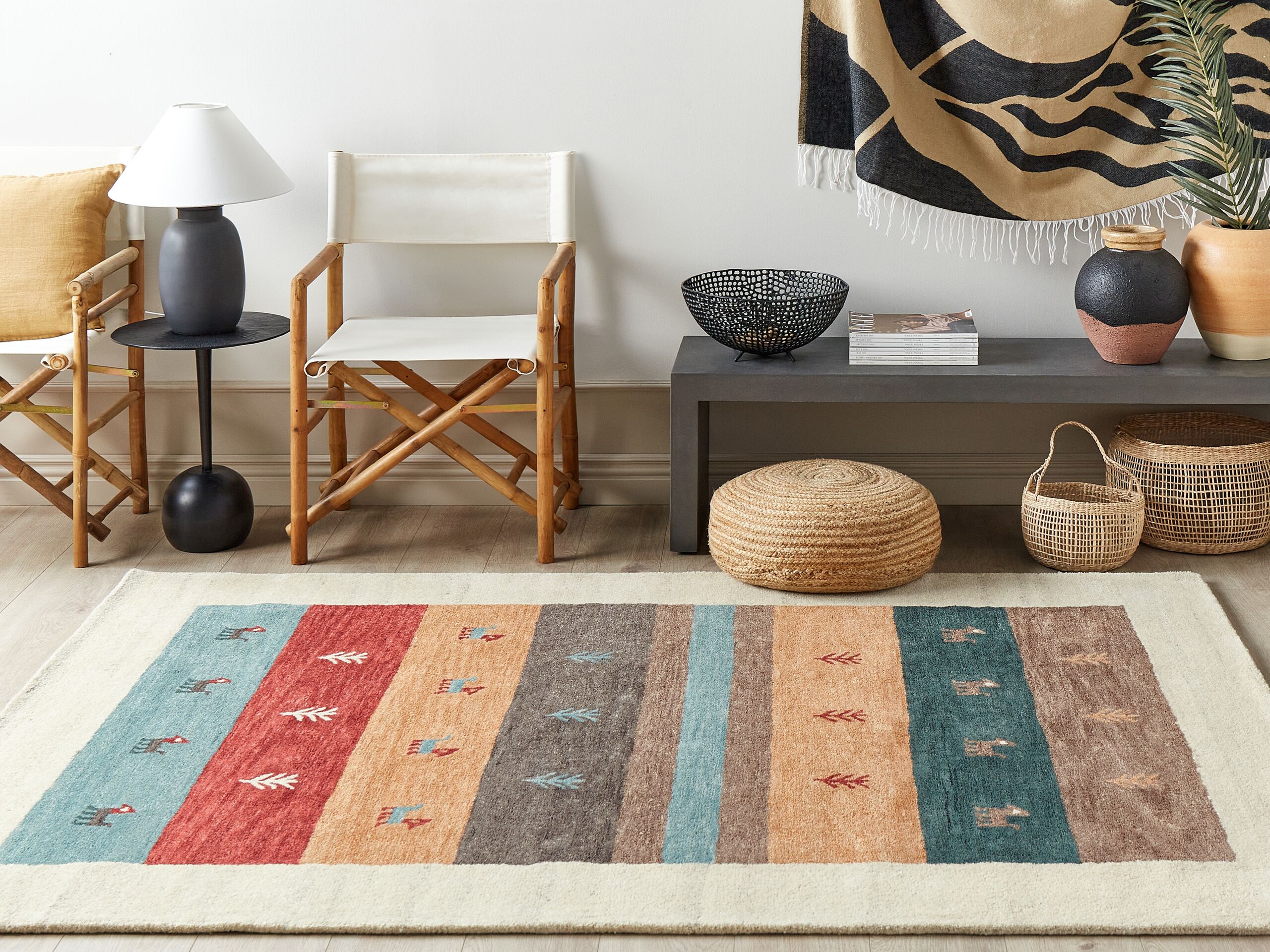 Beliani alfombra gabbeh de lana rojo/azul/beige/naranja 160 x 230 cm sarilar