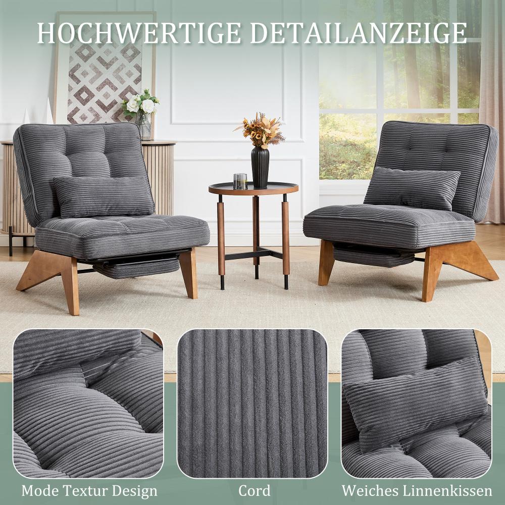 Fauteuil relax moderne en velours côtelé réglable avec repose-pieds, coussin lombaire et pieds en bois massif - 3