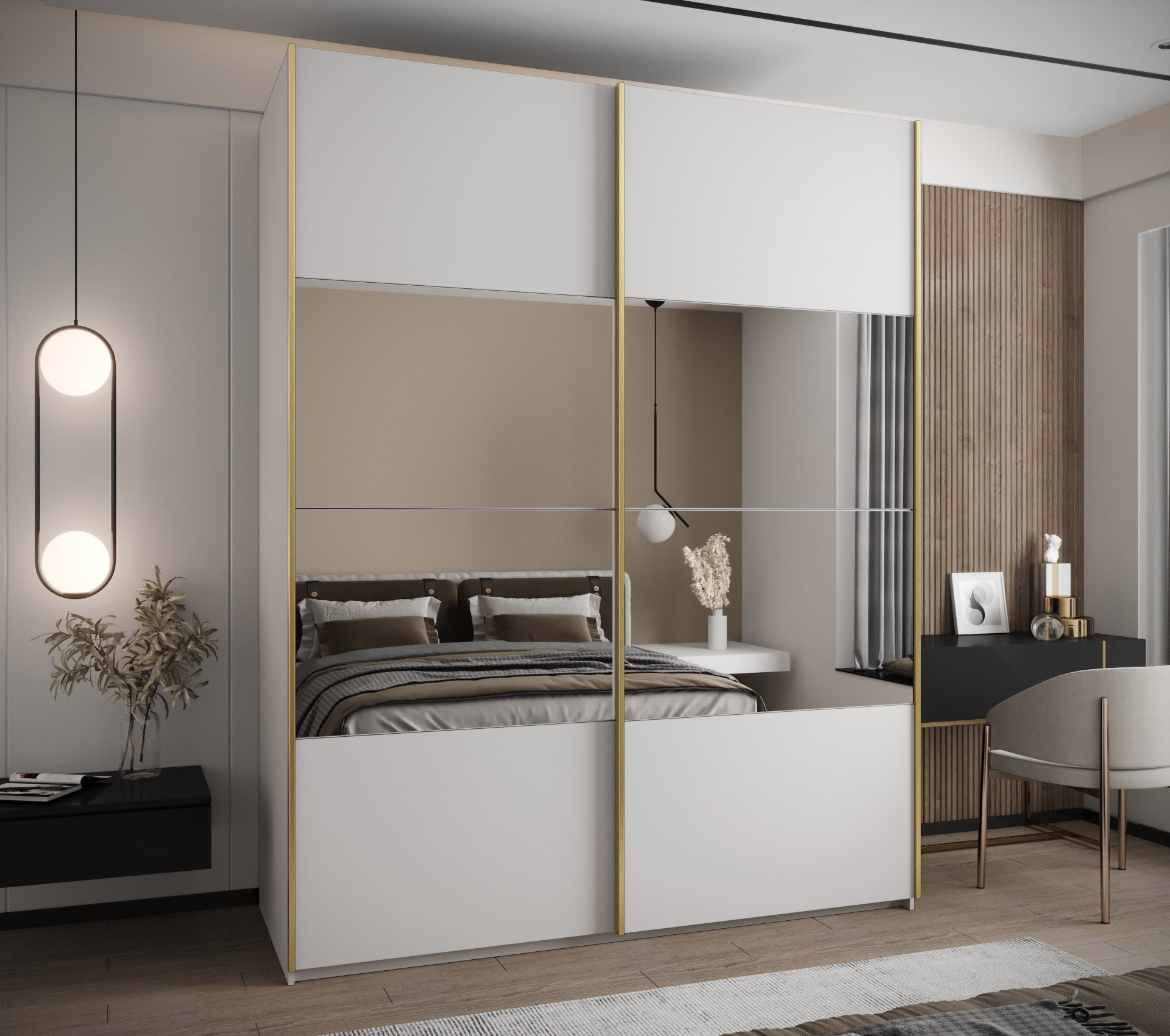 Szafa przesuwna wysoka Lux 4 200 x 64 x 245,5 cm biały + biały + u. złoty - Abiks Meble - 2