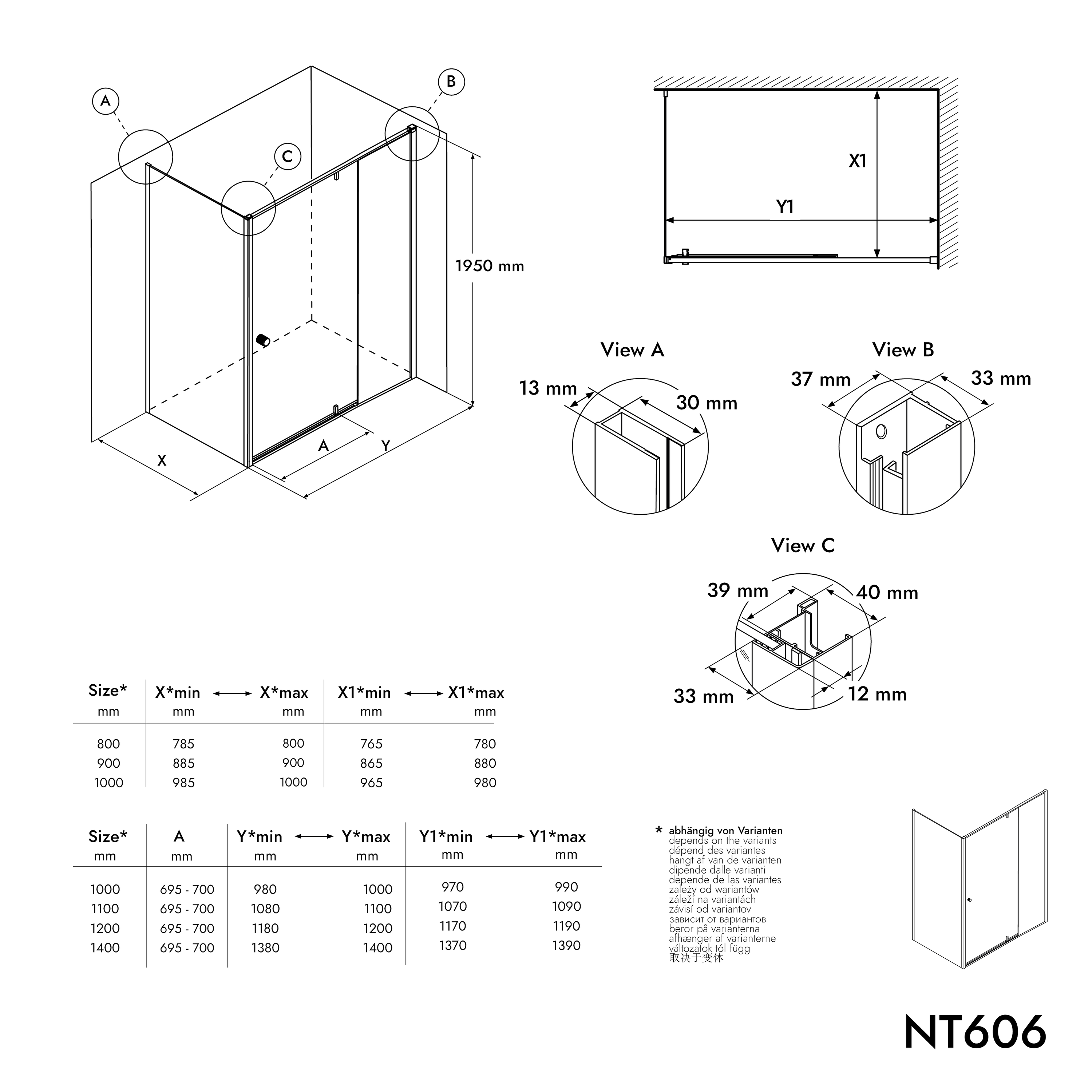 Bernstein Kabina prysznicowa narożna NT606 szkło ESG 6mm - 120x80cm czarny profil - 5