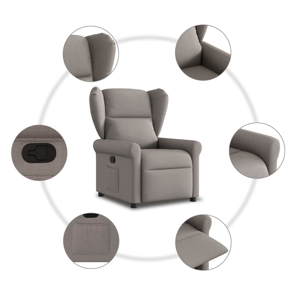 Fauteuil de télévision | Fauteuil inclinable Taupe Tissu CFW957687 - 7