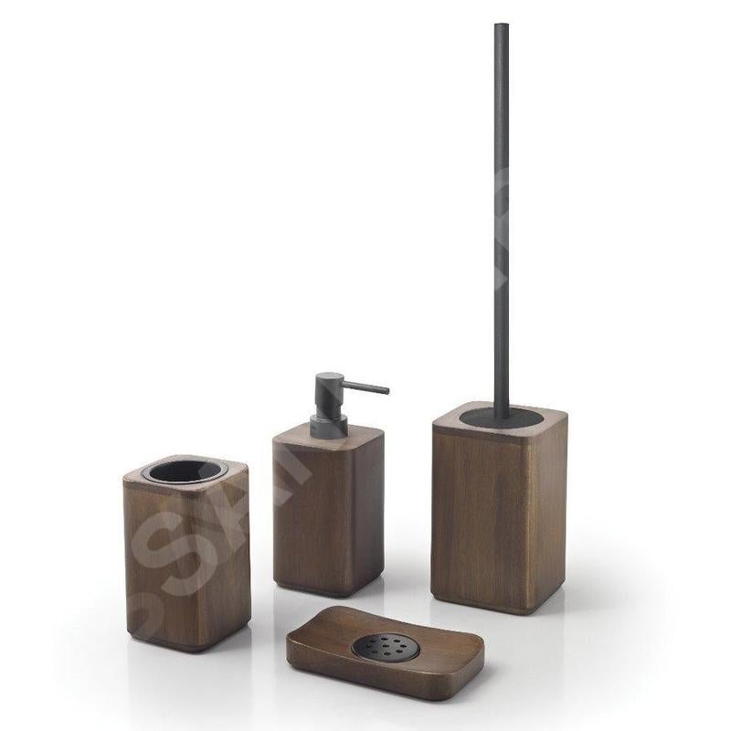 Portaspazzolini da Appoggio in Bambù Gedy Dafne - Elegante Finitura Noce - 2