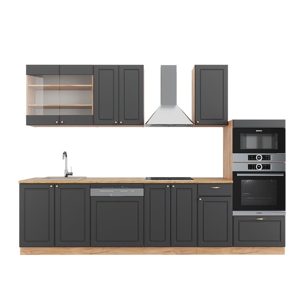 Vicco Aneks kuchenny Fame-Line, Anthracite Country House/Gold Kraft Oak, 300 cm z wysoką szafką, BP Dąb