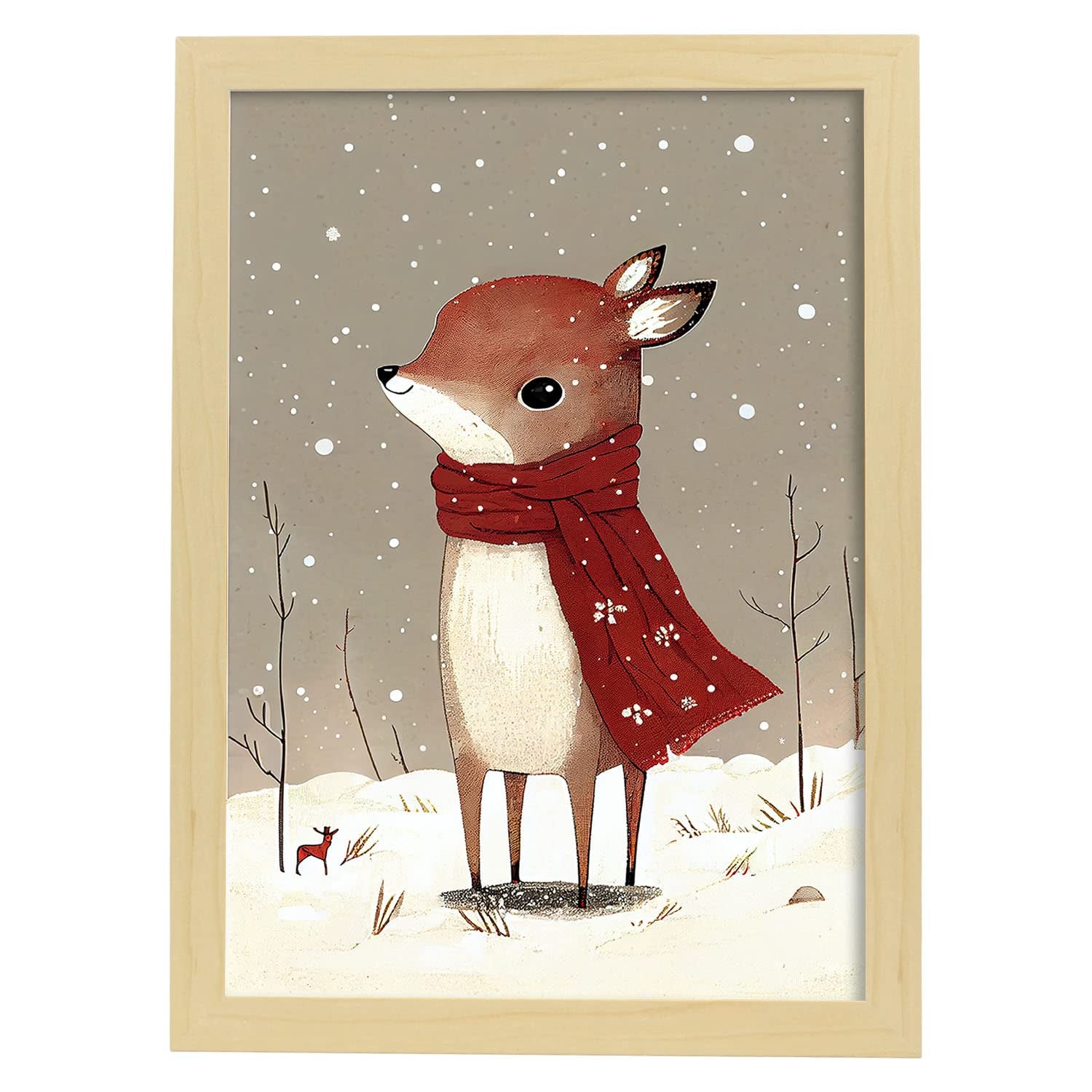 Nacnic poster de ciervo en estilo acuarela ilustraciones infantiles a todo color de animalitos bebé con ropa roja a4 marcos madera