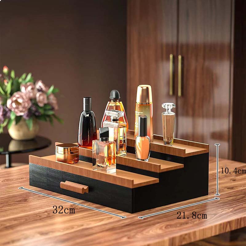 Organisateur de parfums, prsentoir surlev  3 niveaux avec tiroir de  rangement, prsentoir  parfums en escalier (noir) | Leroy Merlin
