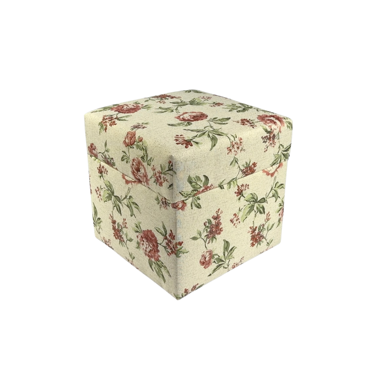 Pufa ROSE 40x40 cm kwadratowa pleciona tkanina w kwiaty miękka beżowa