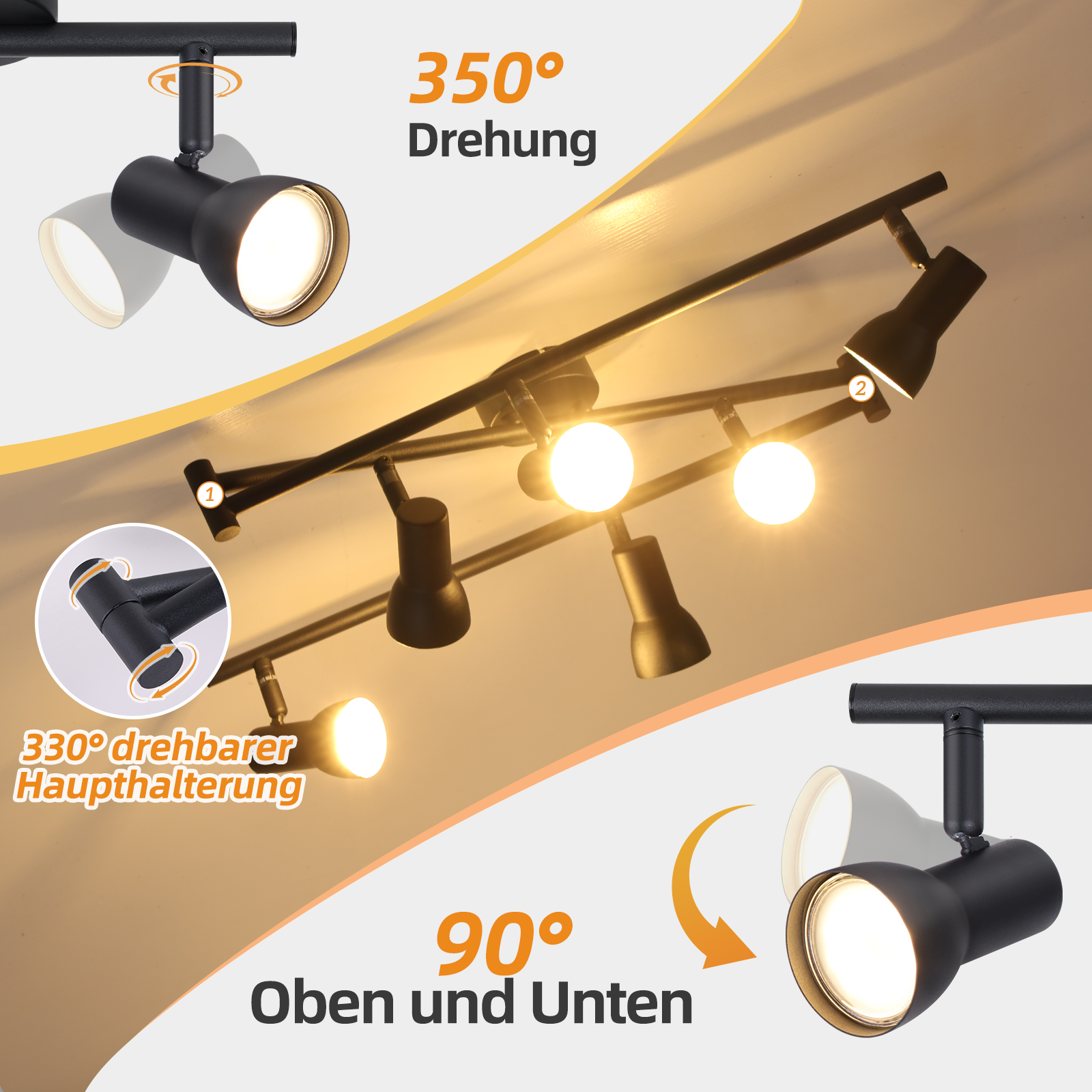 ZMH Spot de plafond 2 ampoules noir - Spots GU10 orientables - 5