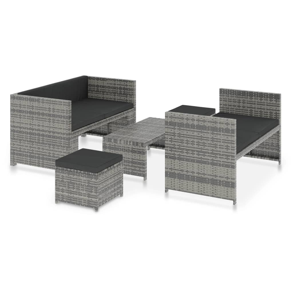 Maison Exclusive - 5 pcs conjunto lounge de jardim c/ almofadões vime PE cinzento - 2