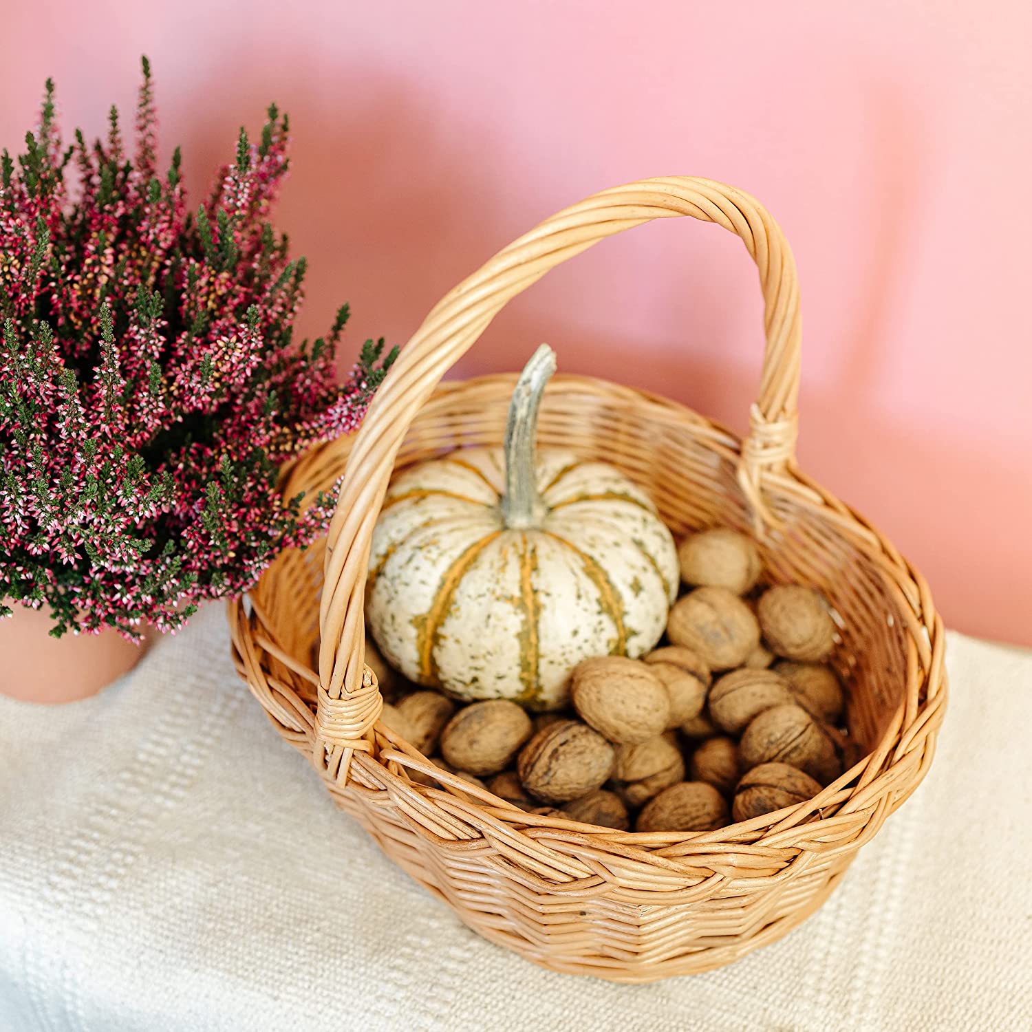 Cestino In Vimini Intrecciato | Con Manico, 20x17x11cm, Per Picnic, Shopping, Decorazione - Foto 2