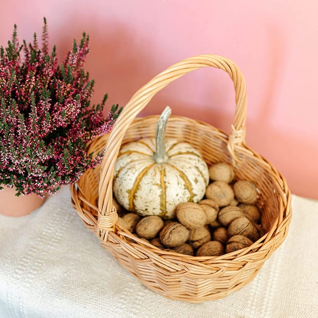 Cestino In Vimini Intrecciato | Con Manico, 20x17x11cm, Per Picnic, Shopping, Decorazione - Foto 2