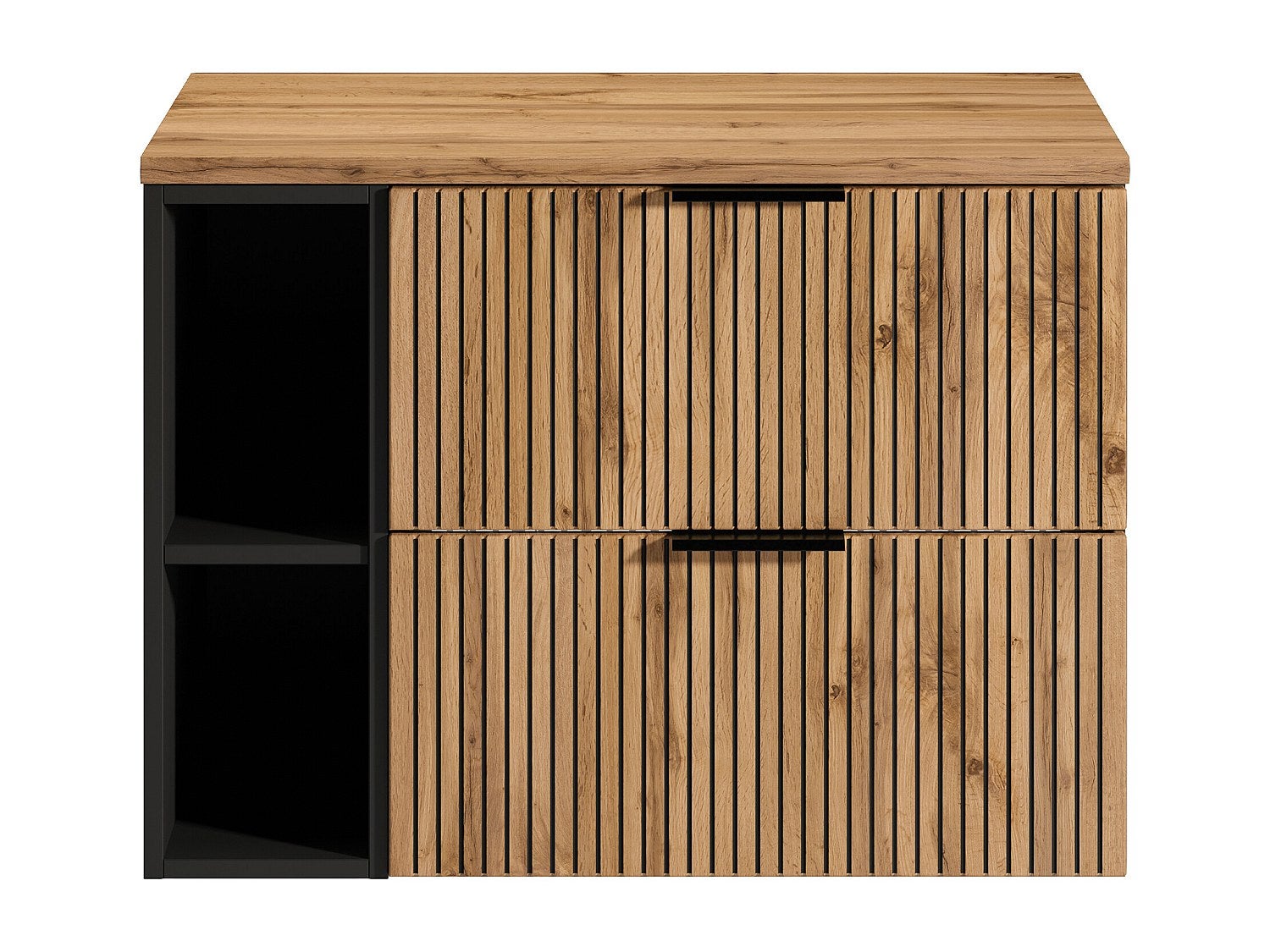 Szafka pod umywalkę wisząca ryflowana z wnękami - Naturalny jasny - szer. 80 cm - MADELA