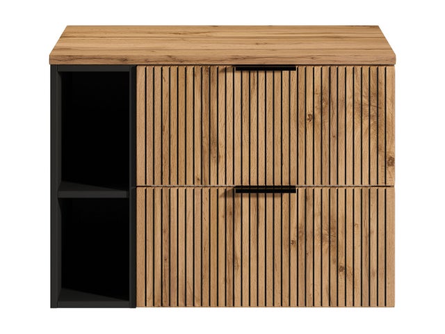 Meuble sous vasque suspendu strié avec niches - Naturel clair - L80 cm - MADELA