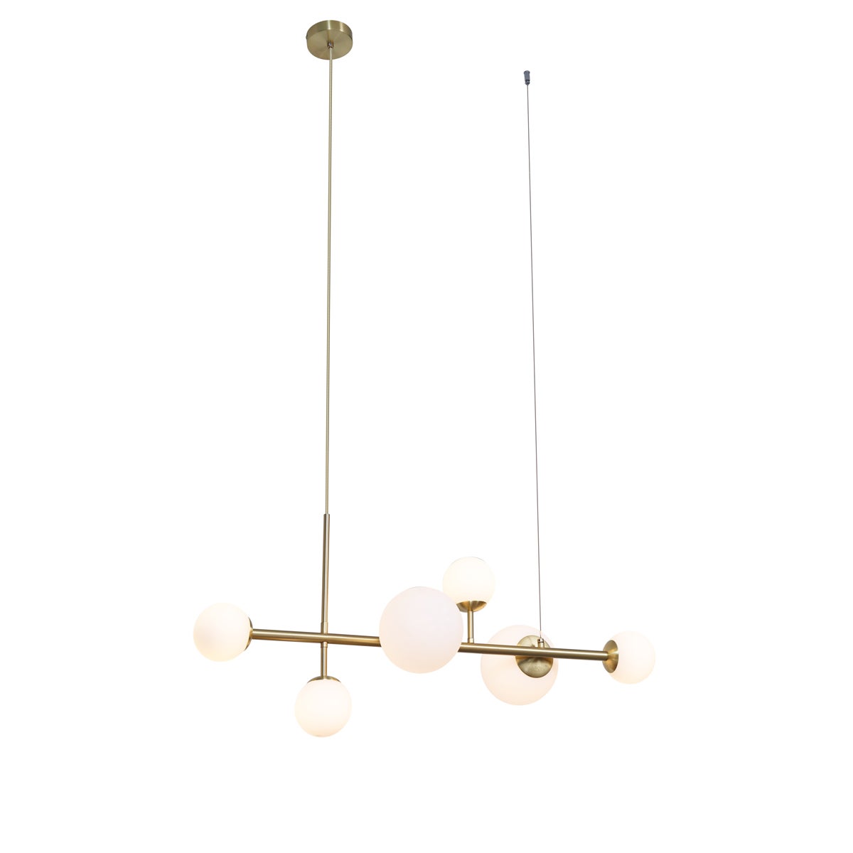 Lampa wisząca w stylu hotelowym, złota z opalowo-białym szkłem, 6-punktowa - Monaco