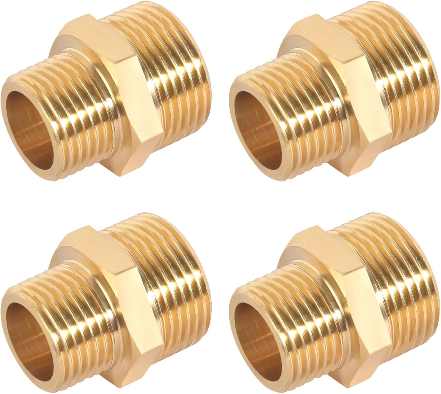 Zestaw 4 mosiężnych reduktorów 3/4 do 1/2, trwałe adaptery do rur wodnych