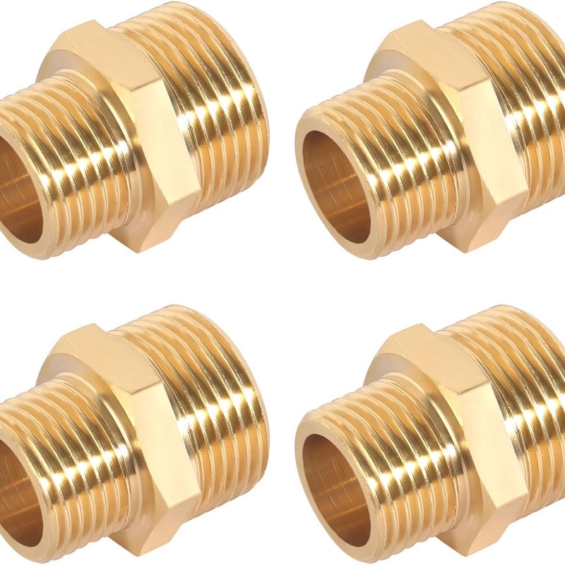 Zestaw 4 mosiężnych reduktorów 3/4 do 1/2, trwałe adaptery do rur wodnych