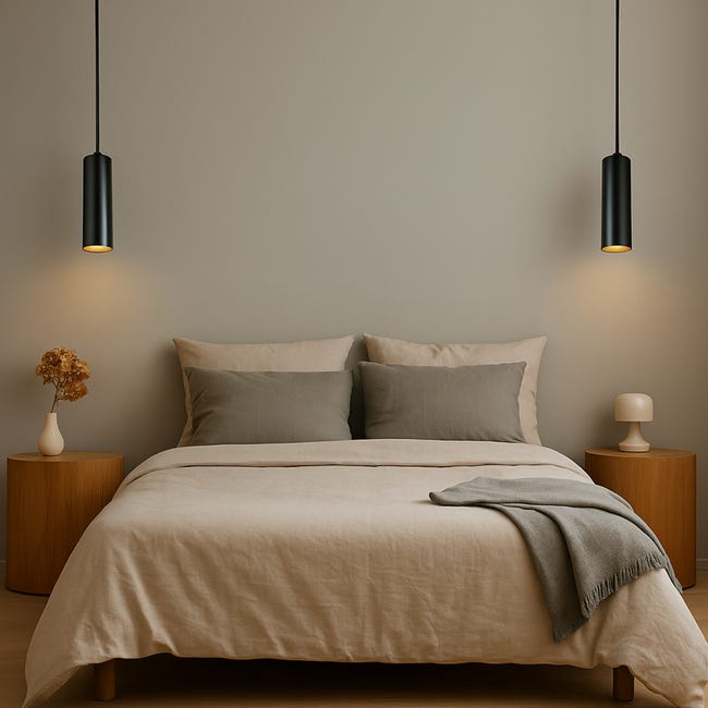 Lampada A Sospensione Aigostar - Moderno Lampadario Cilindrico Nero In Metallo | Sospensione GU10 Da 20cm Per Soffitto - Foto 11