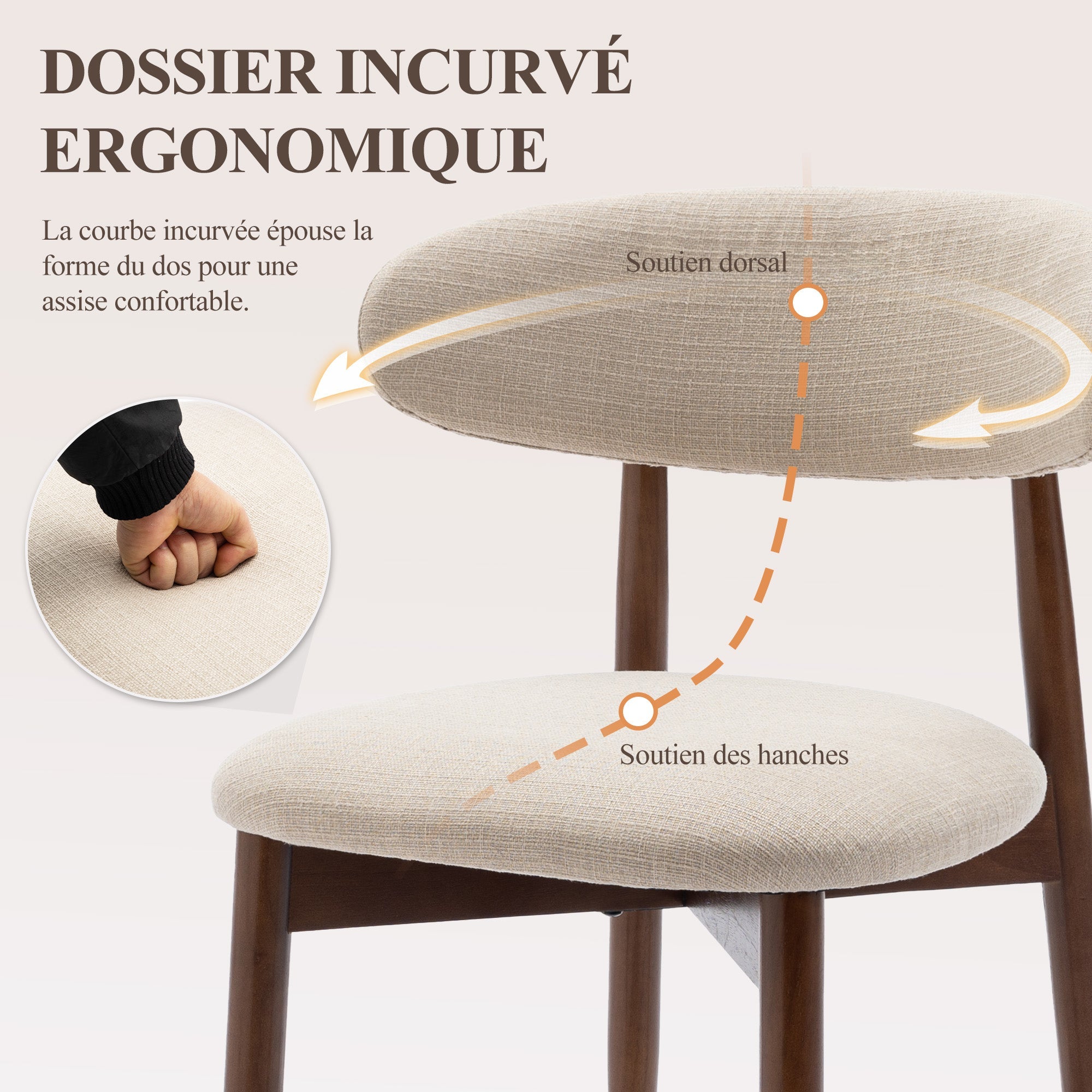 Lot de 4 chaises nordiques robustes et élégantes, confortables, pour salle à manger et cuisine,Beige - 4