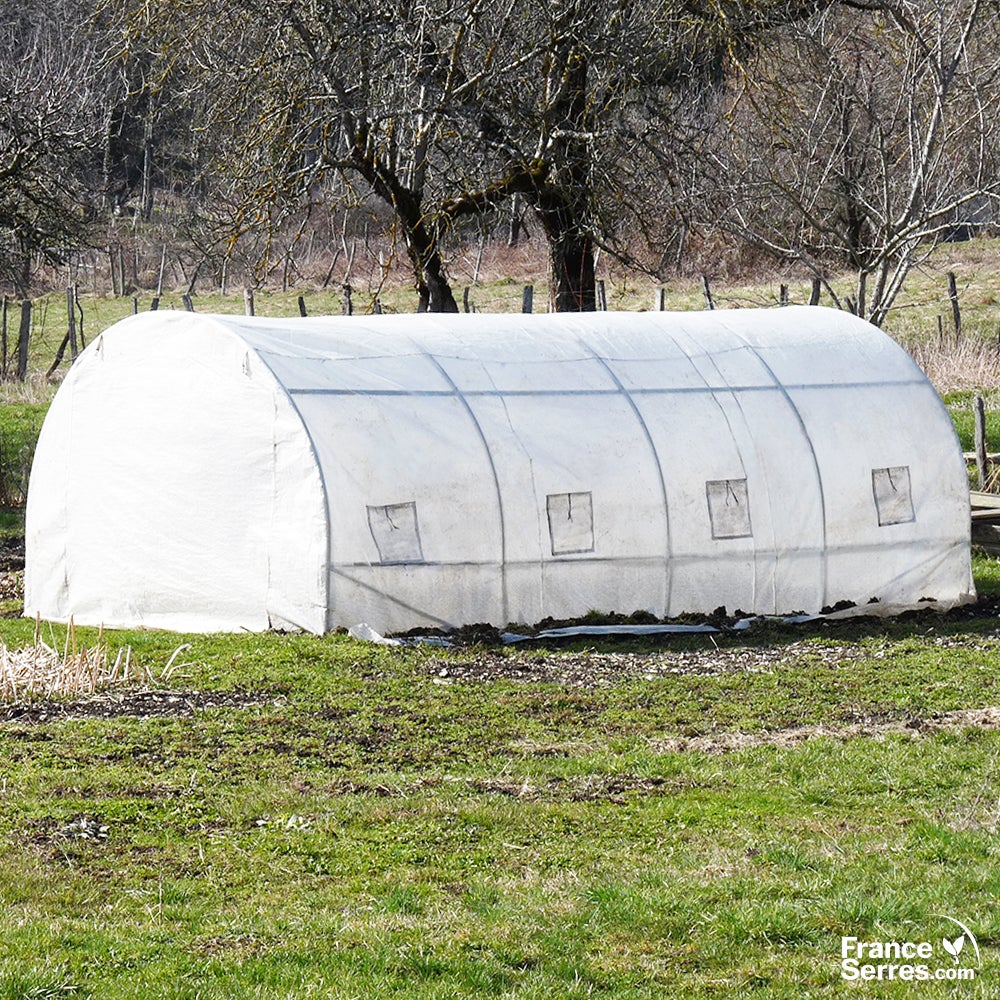 Serre tunnel 18m² avec fenêtres latérales et large porte enroulable - Bâche renforcée et structure Ø25mm - 3