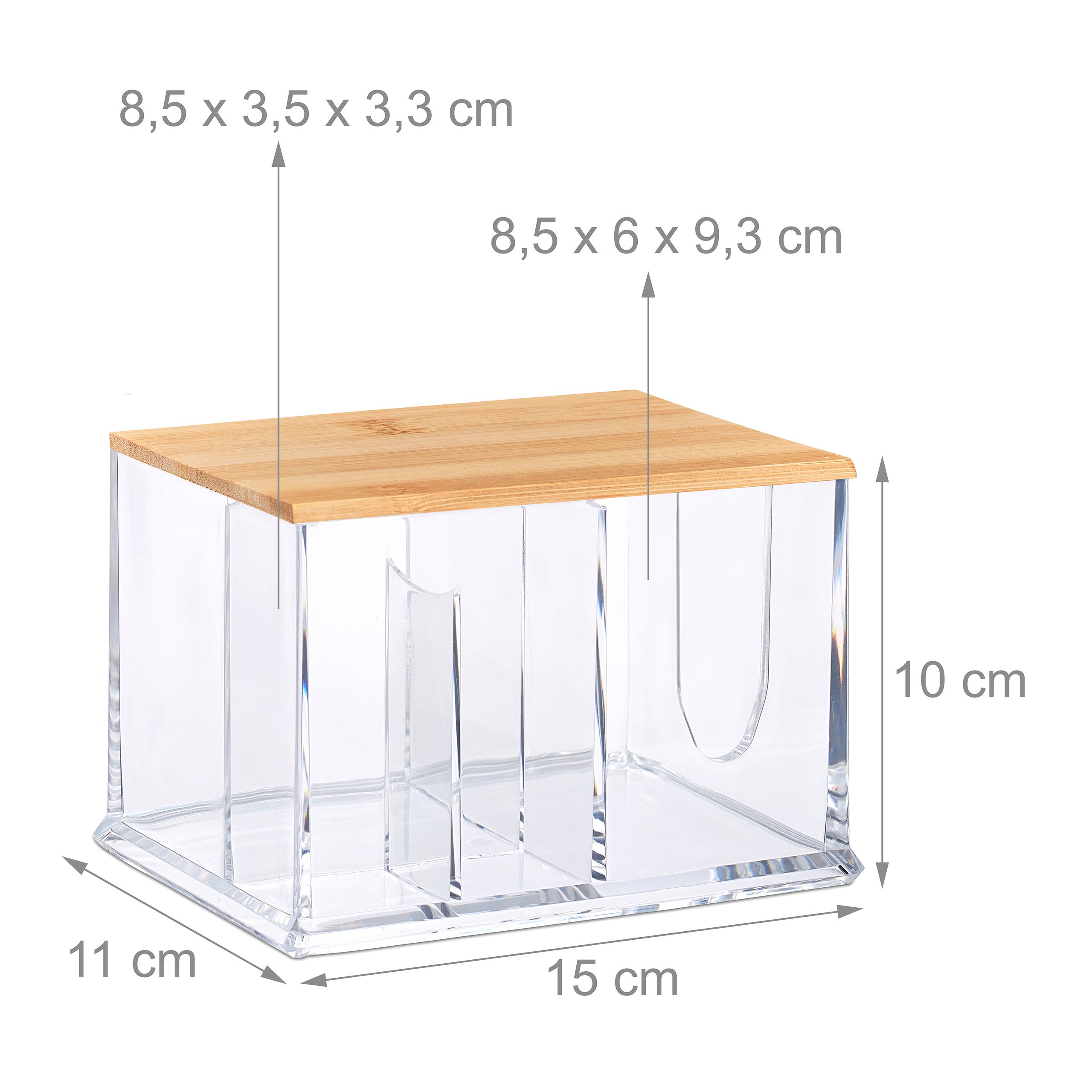 Distributeur coton-tiges, acrylique, bambou, grande boîte, rangement, salle de bain, transparent/nature, Relaxdays - 4