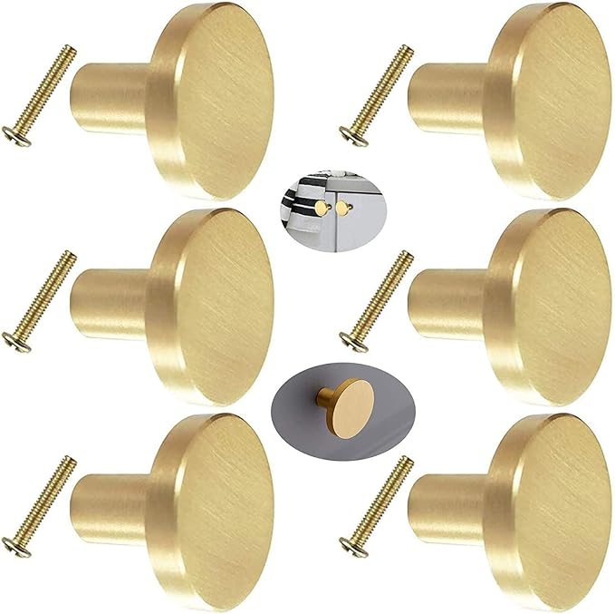 Szt. solidnych okrągłych mosiężnych uchwytów do drzwi (20 mm × 25 mm) ze śrubami, uchwyt do szafki, okrągła gałka do klamki do drzwi szafki