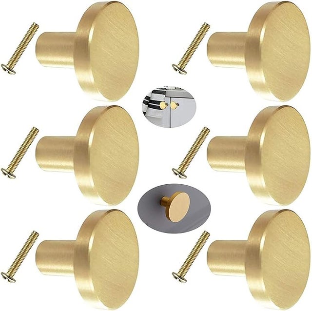 6 szt. mosiężnych, okrągłych uchwytów do drzwi (20 mm × 28 mm) ze śrubami, uchwyt do szafki, okrągła gałka do klamki do drzwi szafki