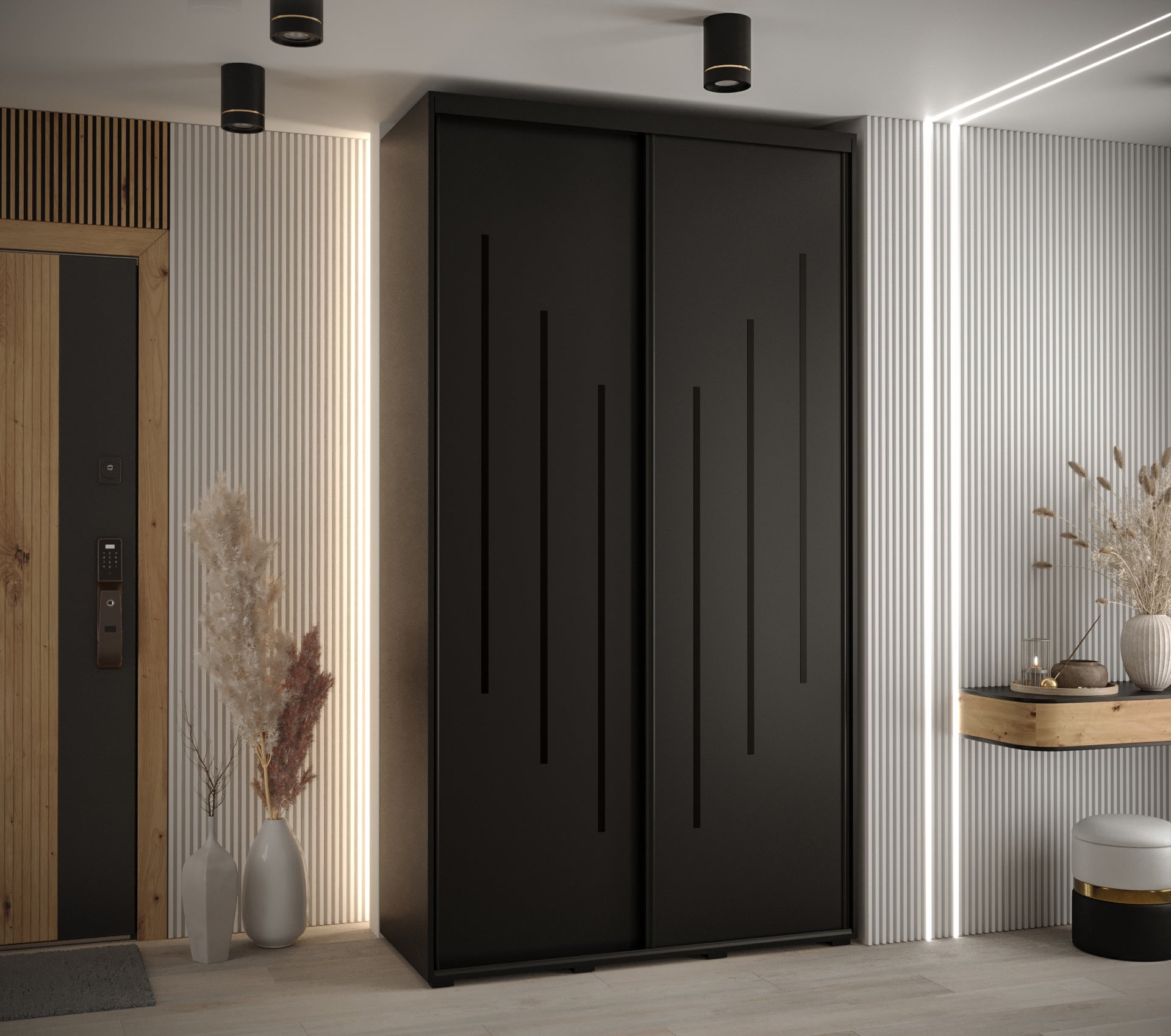 Szafa przesuwna wysoka Davos 8 130 x 60 x 235,2 cm czarny + czarny + u. czarny - Abiks Meble - 2