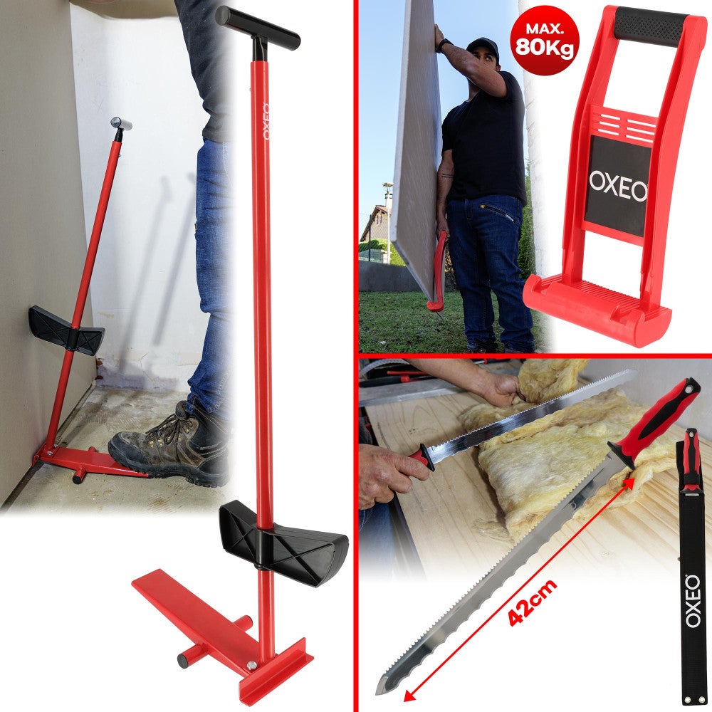 Kit outils plaquiste pro - 10 Outils - Couteau isolant - Cale plaque - Pince - Cutter - Cisaille - Scie cloche - Porte embout - 3