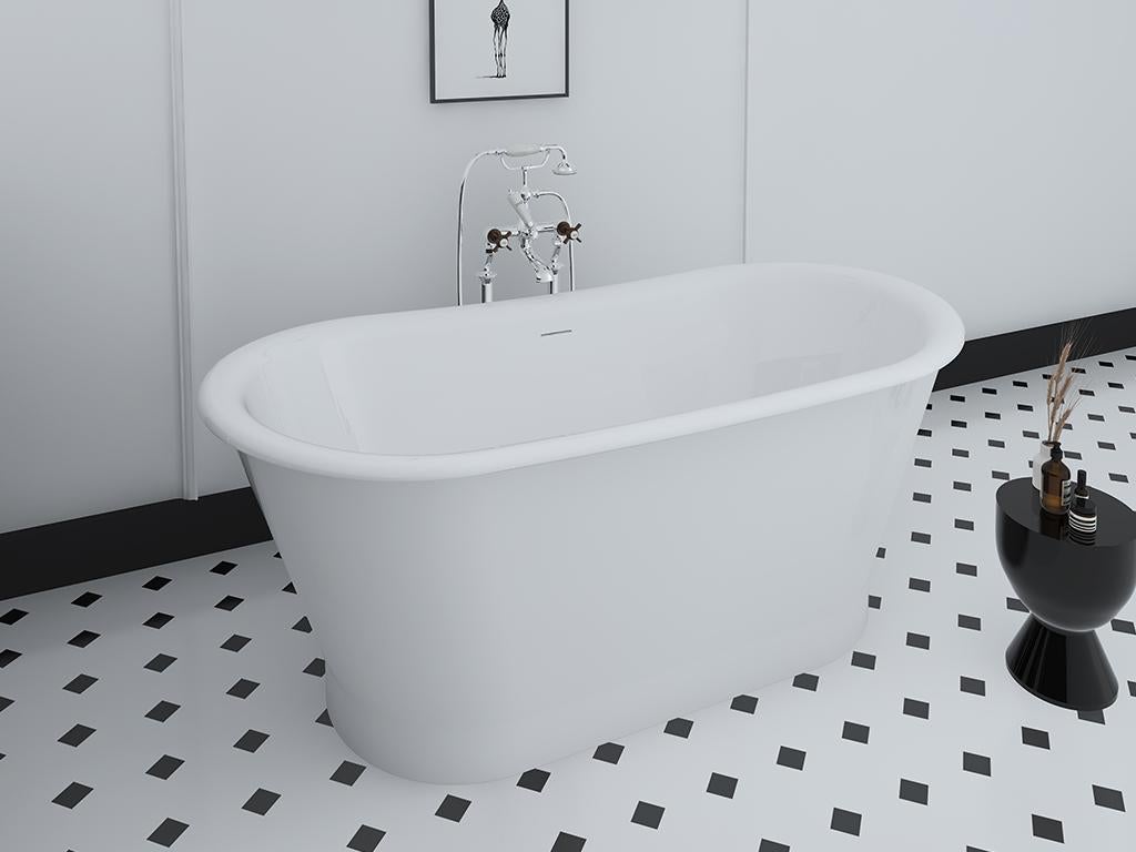 Wanna wolnostojąca owalna - styl retro - 180 L - 150 x 74 x 63 cm - Biała - Akrylowa - PELMATO