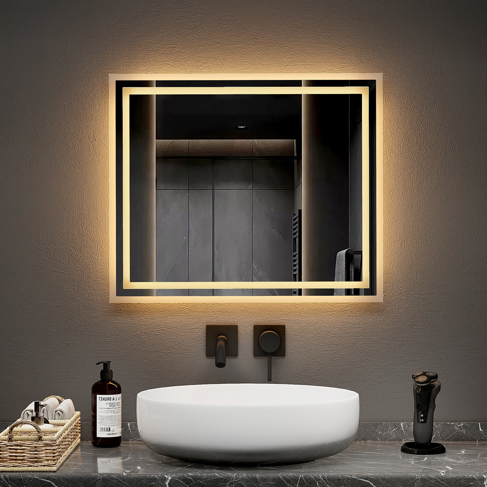 Miroir Lumineux Salle De Bain EMKE 50x60 Cm Anti-Buée Avec Interrupteur - Lumière Chaude/Froide