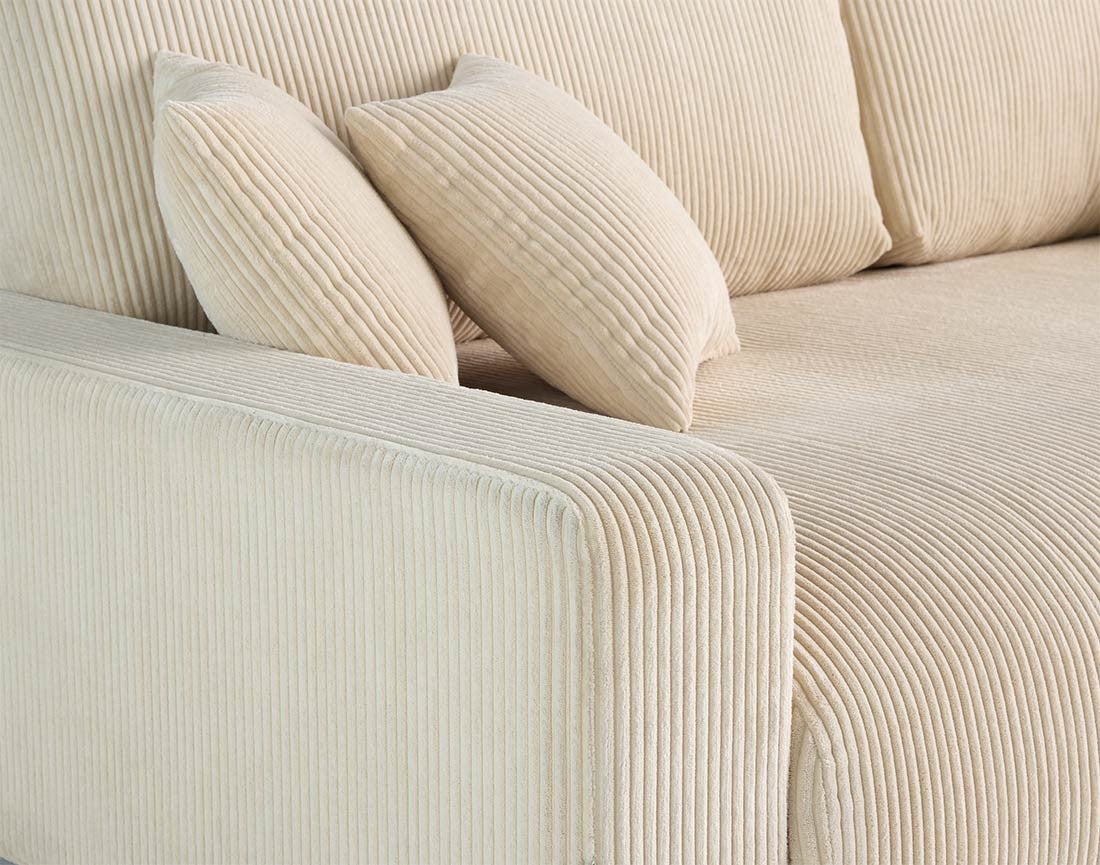 Canapé droit convertible 3 places avec coffre en velours côtelé beige - PIVOINE - Best Mobilier - 5