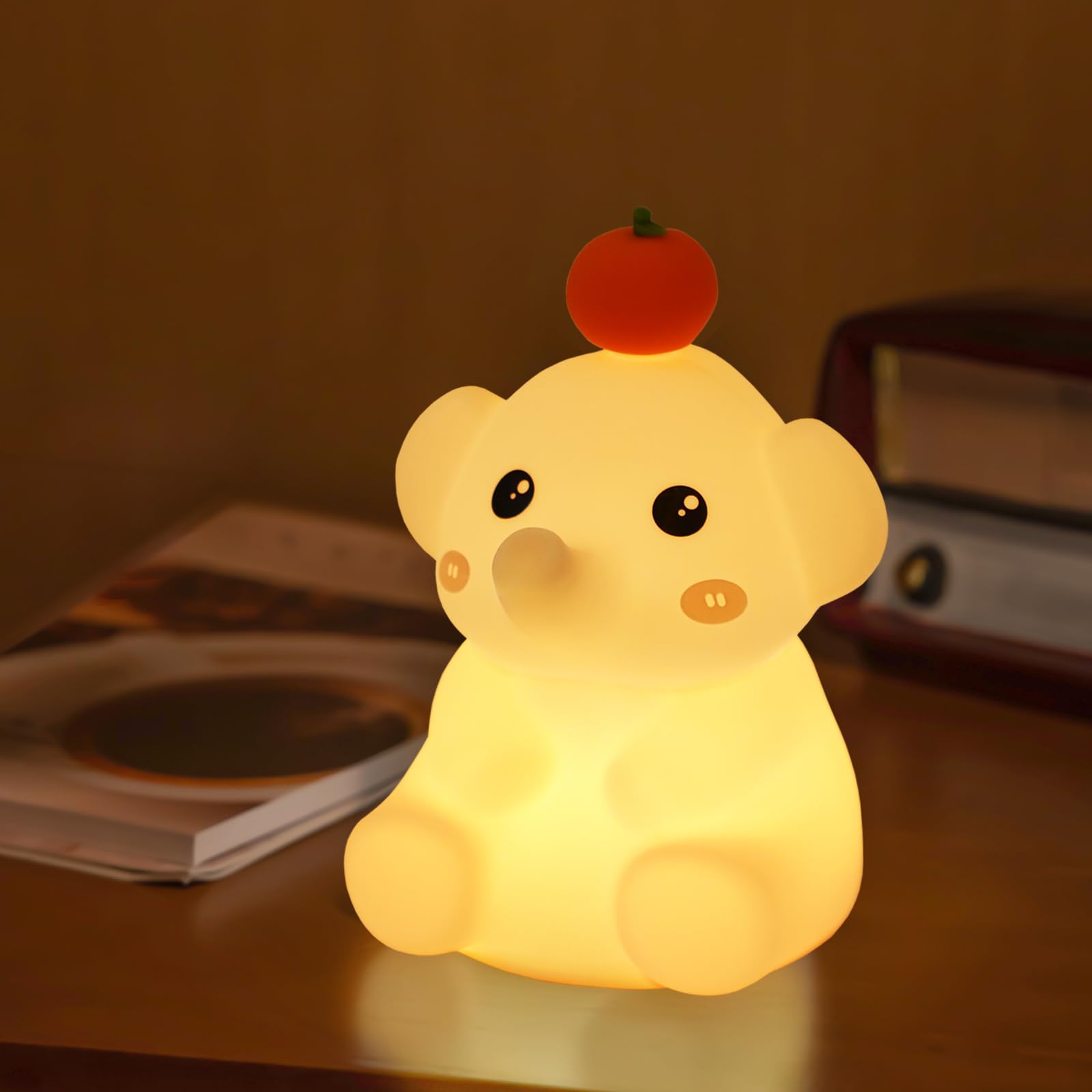 Fuuroottly - lámpara de elefante de silicona, con temporizador de 30 minutos, lámpara de noche recargable con control táctil, color rosa
