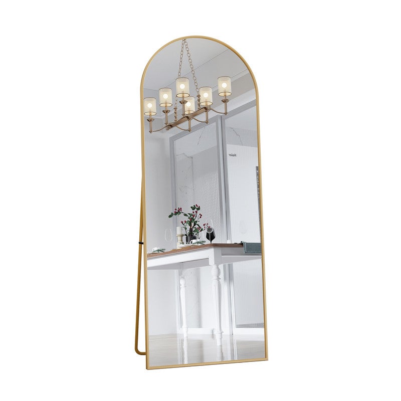 Miroir sur pied, 162x53cm, cadre en alliage d'aluminium, verre trempé, miroir arche, dorée - 8