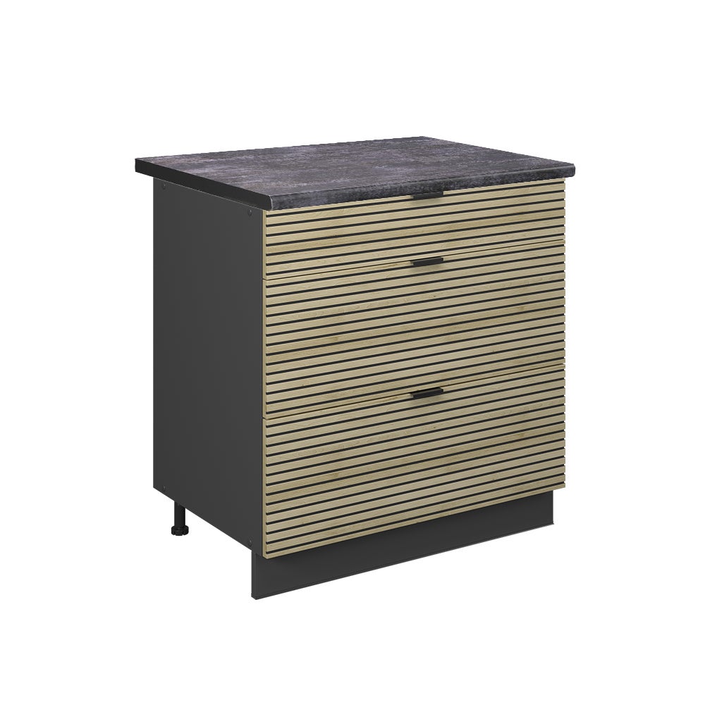Vicco Szafka dolna do kuchni Fame-Line, Panel dębowy, 80 cm z 3 szufladami, BP Antracyt