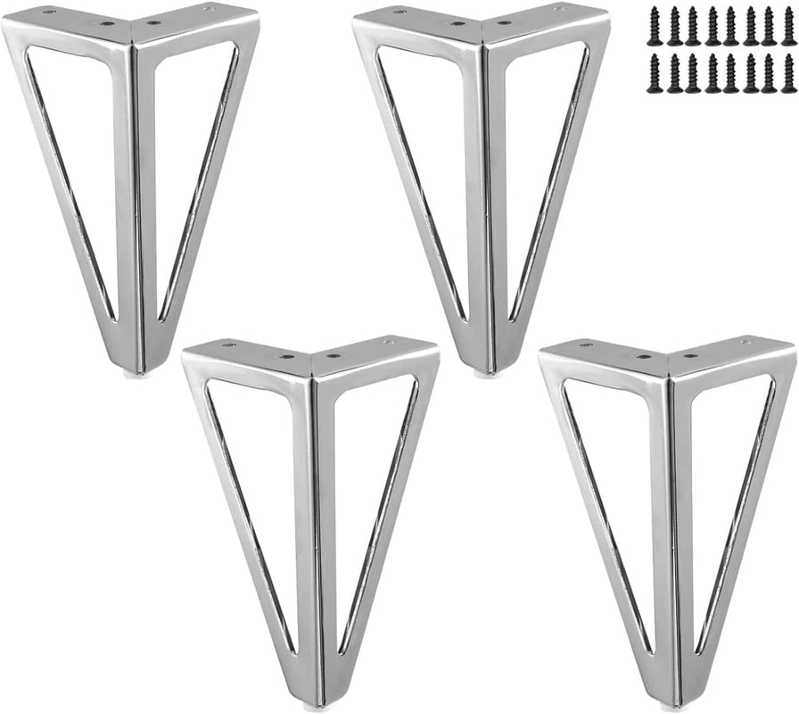 Zestaw 4 metalowych nóg meblowych z pustym wnętrzem - 15 cm - metalowe nogi stołowe - do mebli DIY, nóg szafek i sof - srebrny