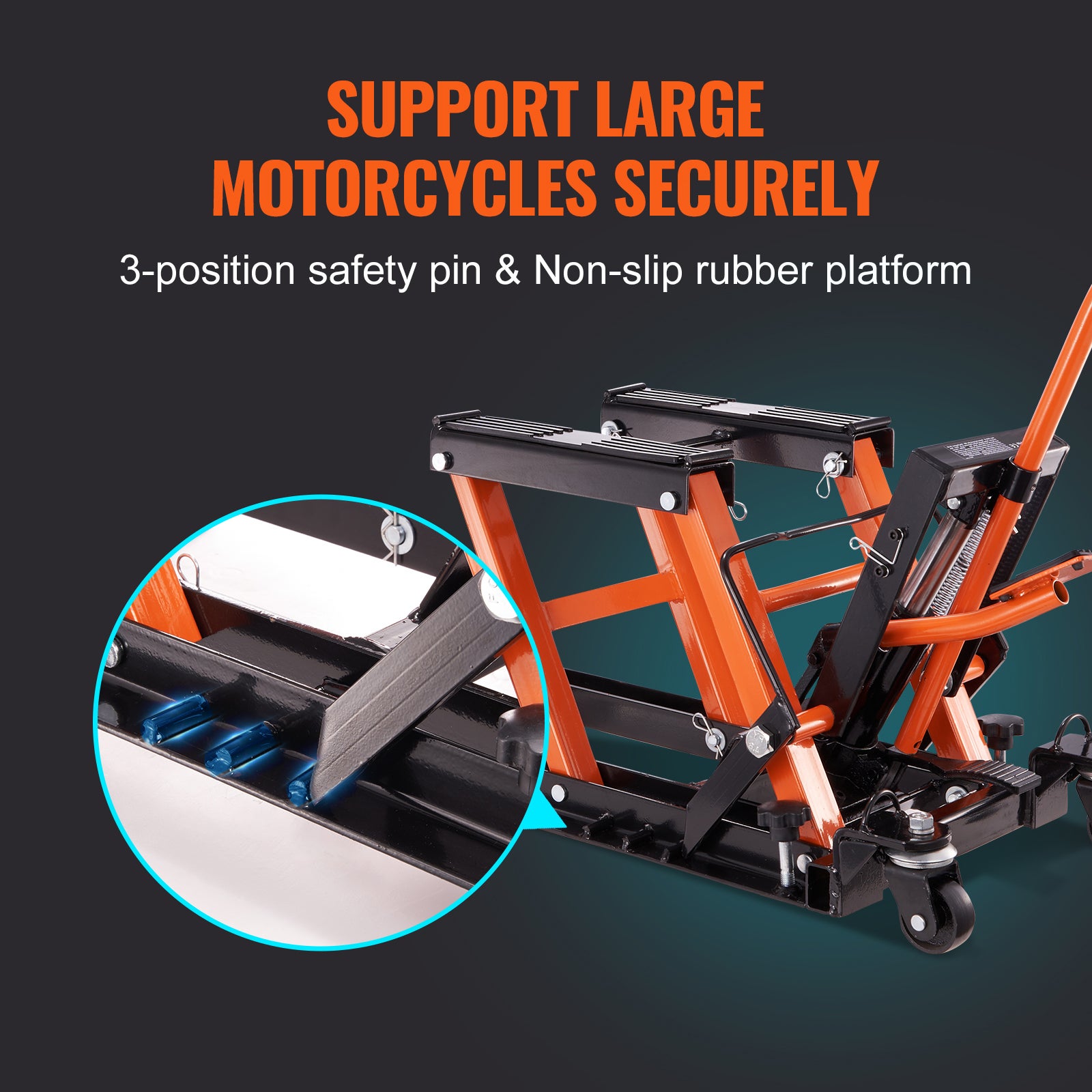Macaco hidráulico motocicleta Mesa elevatória tesoura ATV portátil SucceBuy 0,7 ton com 4 rodas Suporte elevação pedal para motocicleta ATV UTV - 6