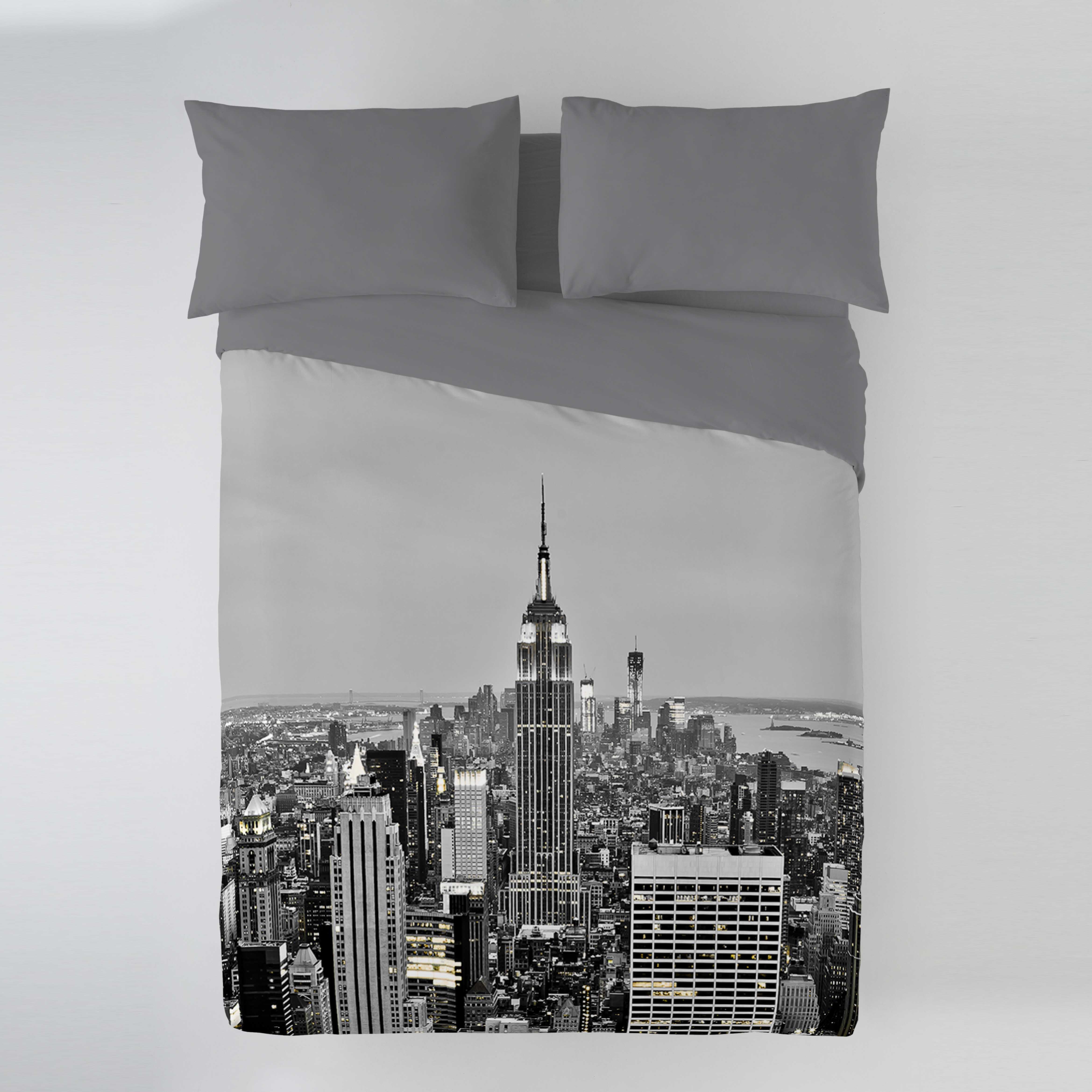 ICEHOME - Housse de couette imprimée 3 pièces Lit 150 - Microfibre polyester - 2 Taies d'oreiller incluses - Fabriqué en Espagne - WALL STREET - 3