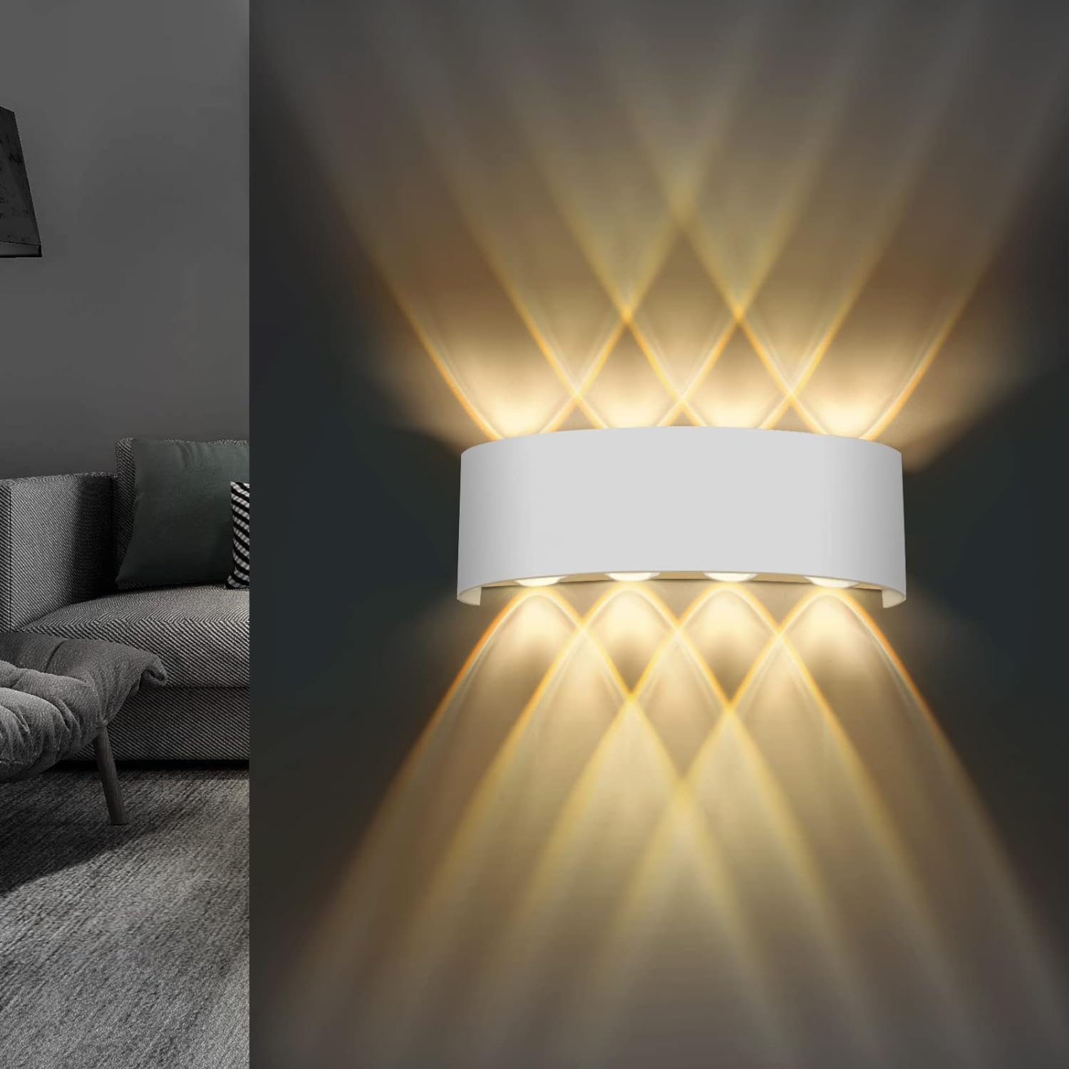 Wewnętrzny/Zewnętrzny kinkiet, 22x8x5cm Góra i Dół, Czarny 8W, IP 65 LED Biały Ciepły 3000K, Lampa Ścienna do Salonu