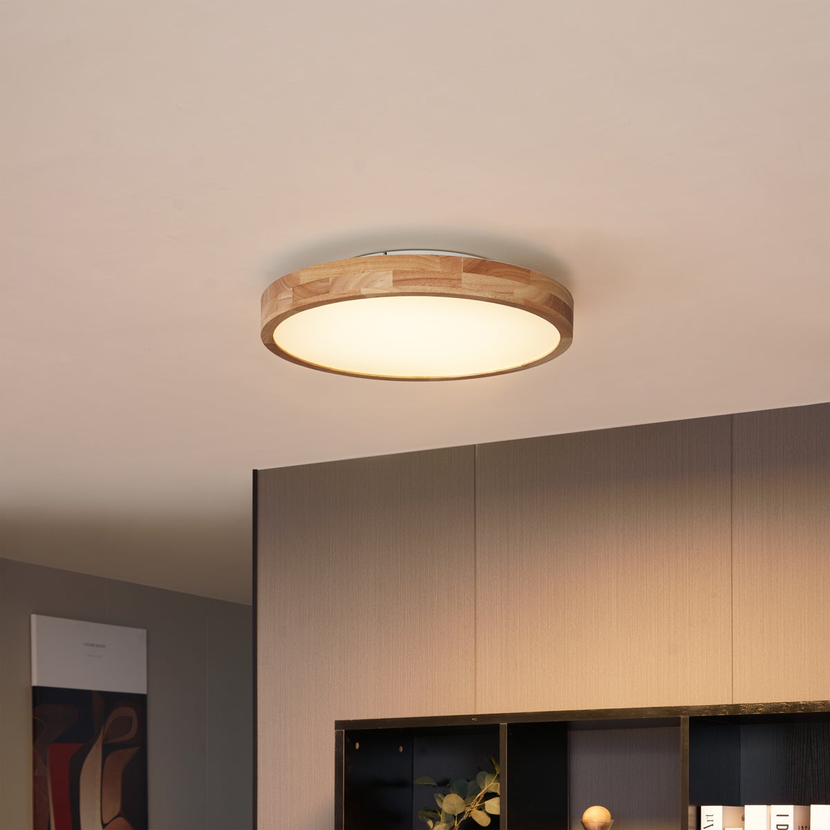 Skandynawska lampa sufitowa drewniana 50 cm z LED z możliwością ściemniania - Pecker