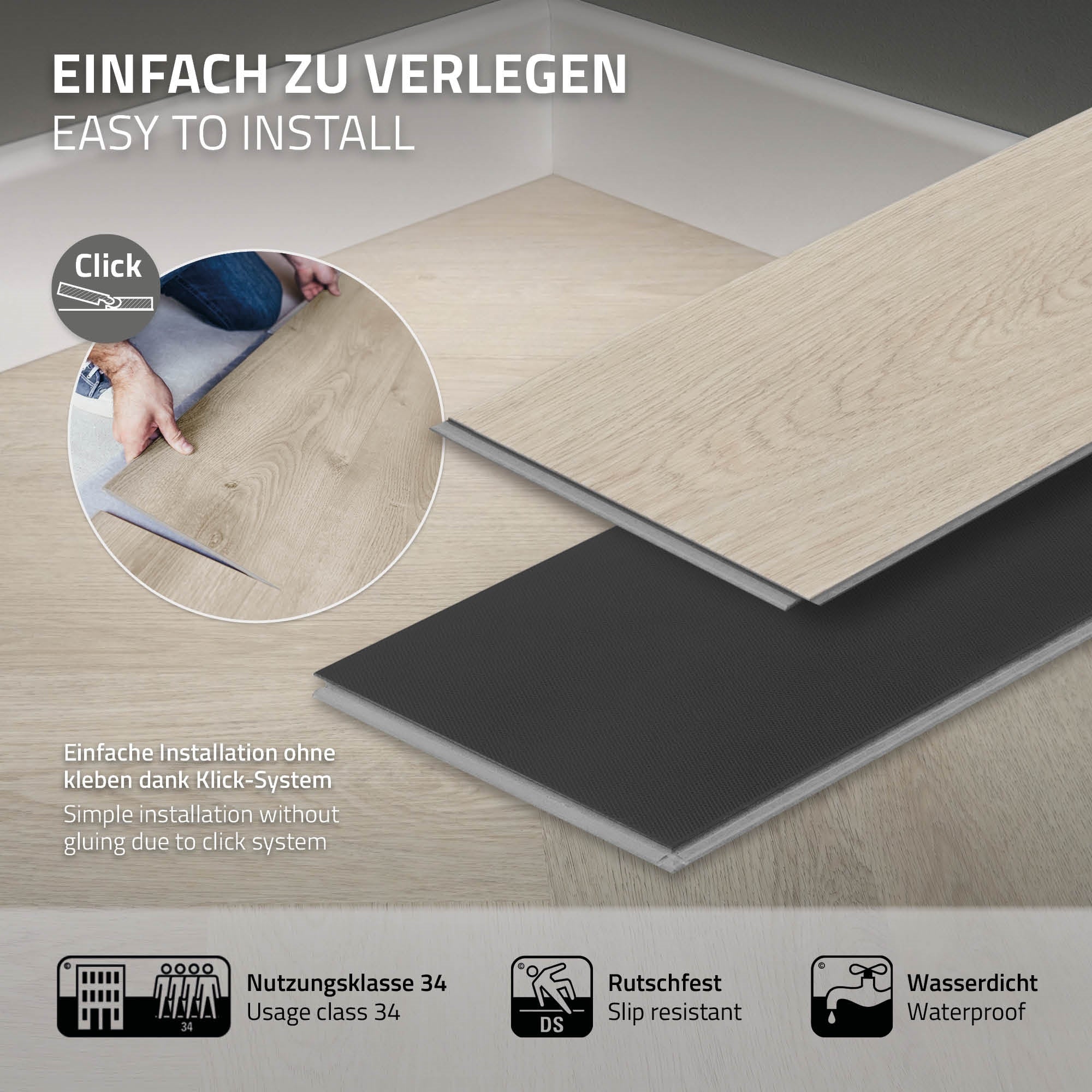 ML-Design Pavimento em vinil PVC 1.56m² castanho carvalho claro 20 tábuas click system 61x12,8cm espessura das folhas 4,2mm efeito madeira impermeável - 3