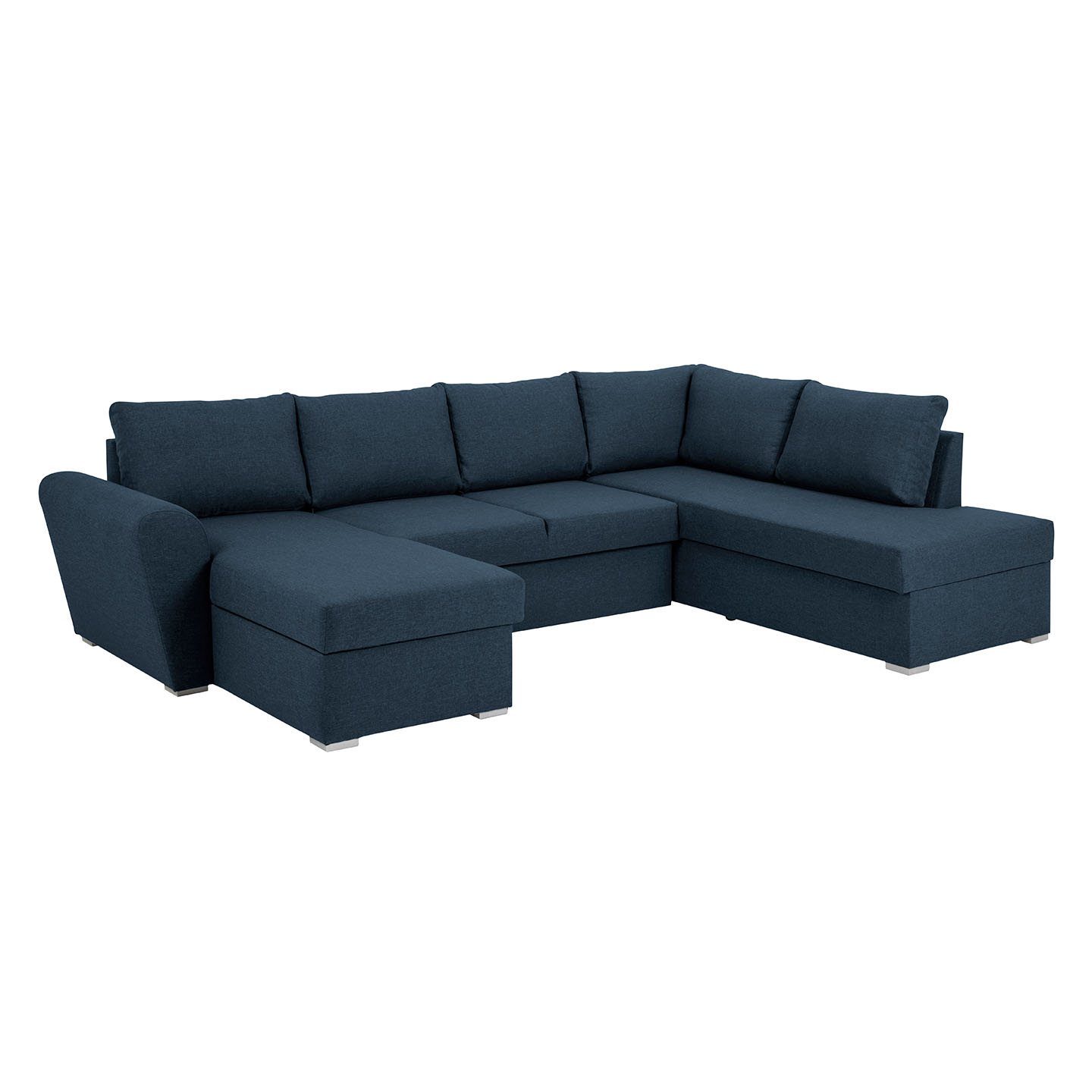 Stan sofa z funkcją spania narożna, lewo szezląg, niebieski.